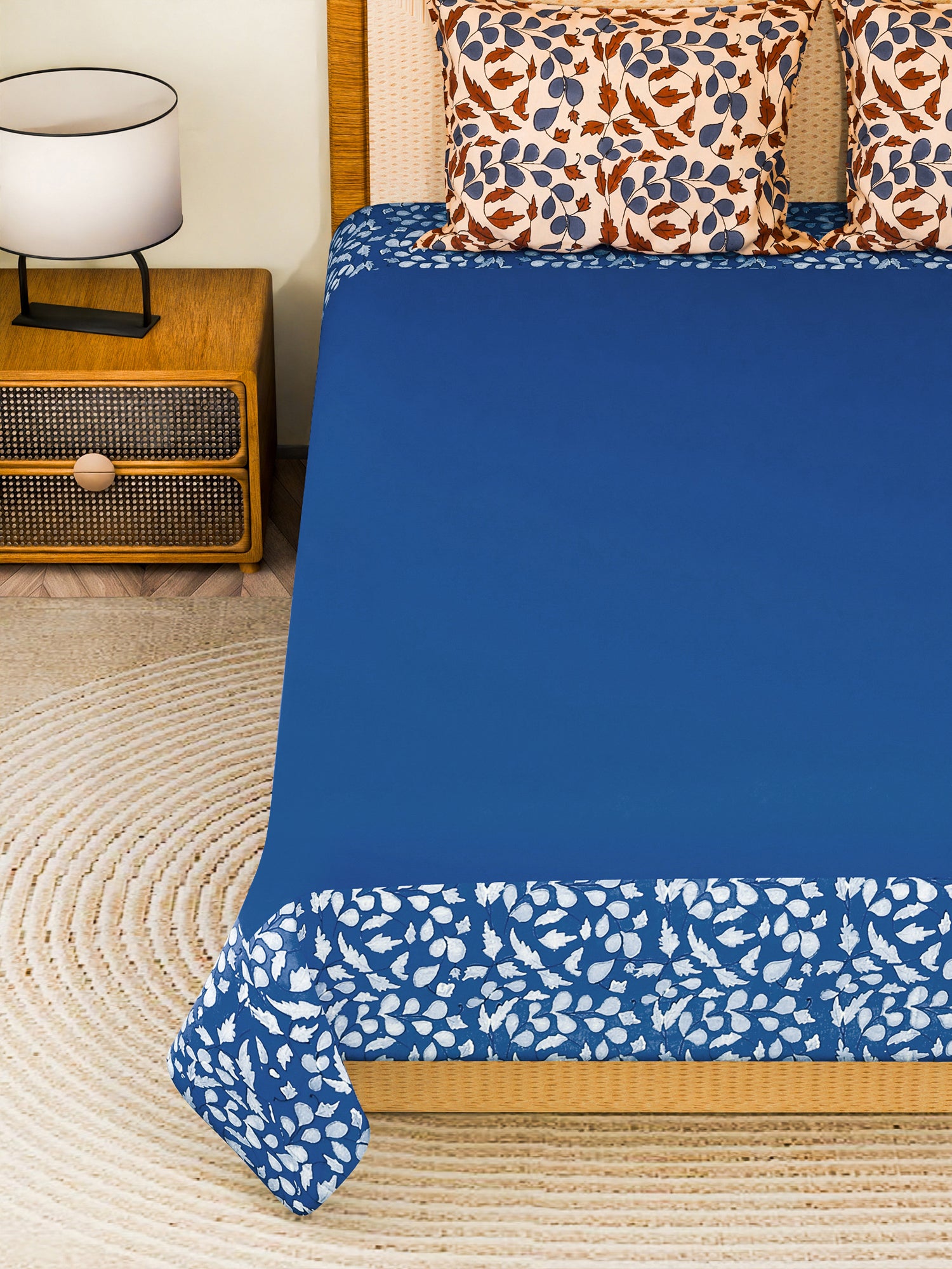 SLEEKREST COTTON PRINTED DOUBLE BEDSHEET WITH PILLOW