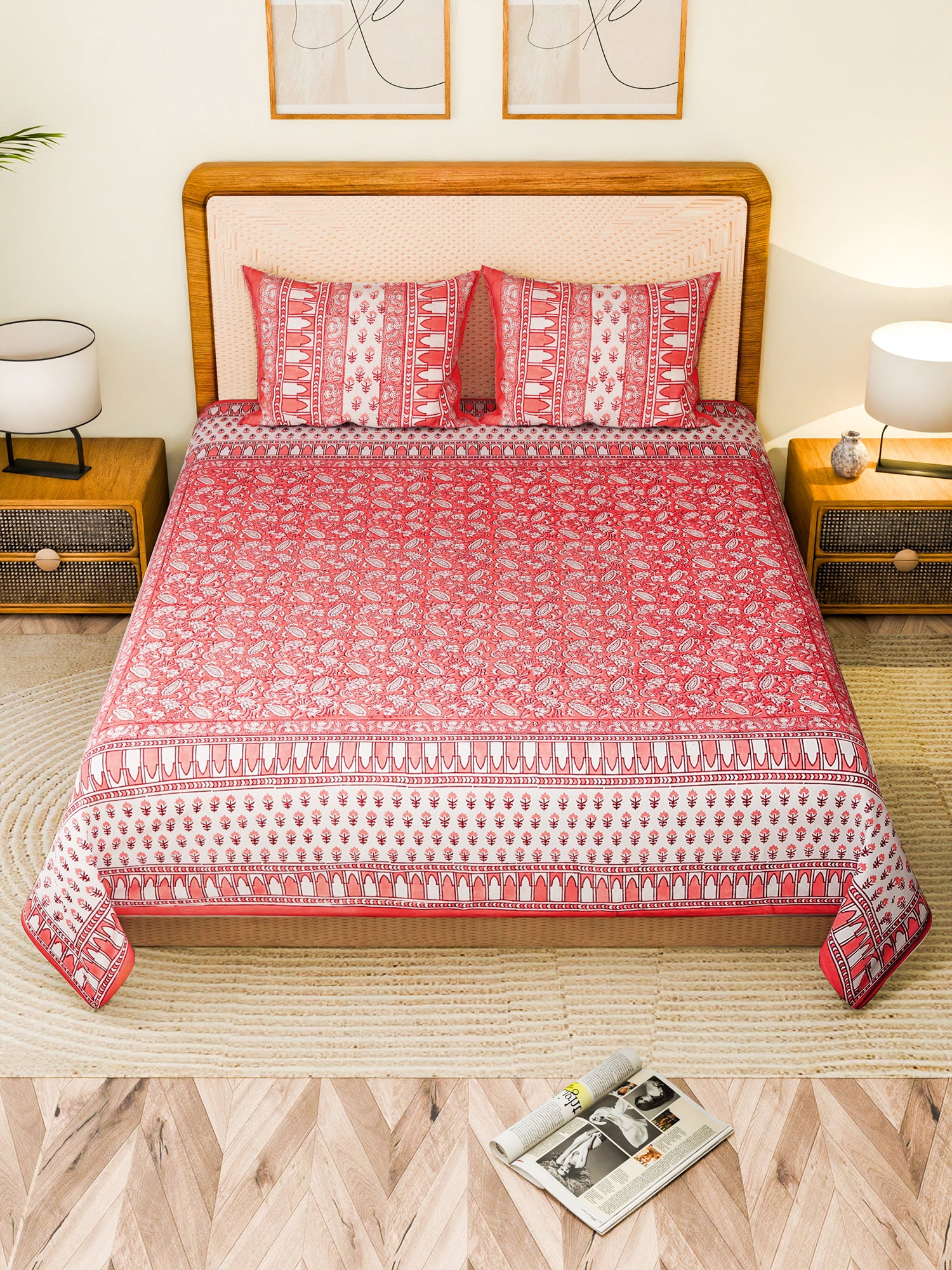 LOOMRA COTTON PRINTED DOUBLE BEDSHEET WITH PILLOW