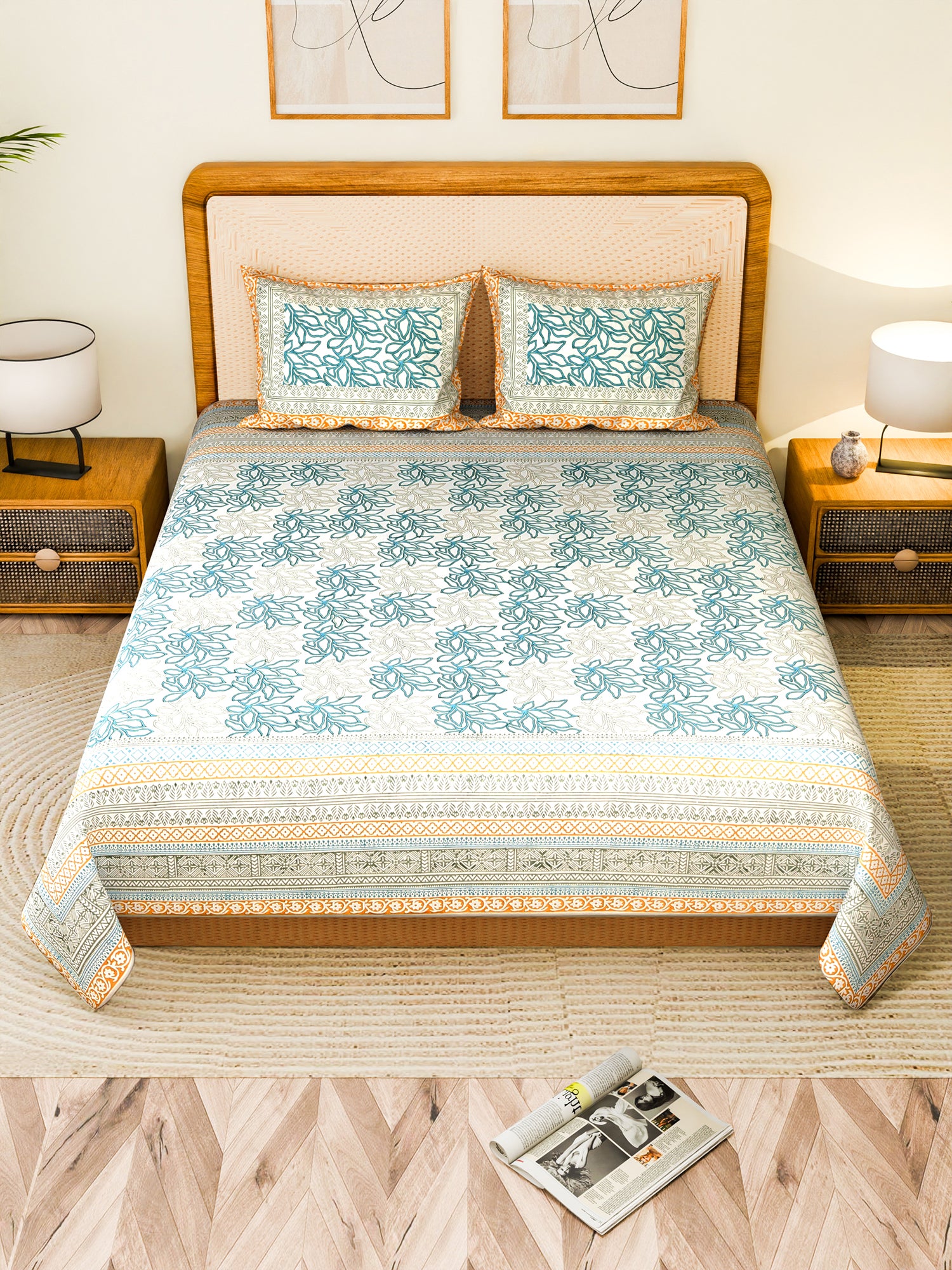 DOZORA COTTON PRINTED DOUBLE BEDSHEET WITH PILLOW