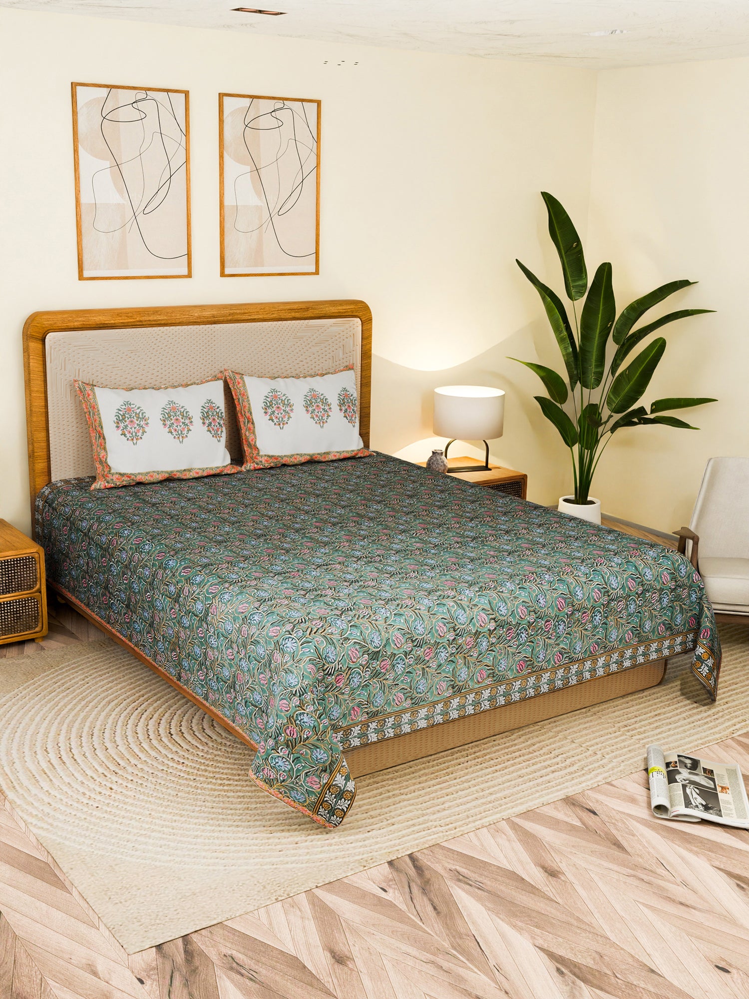 SERENEVE COTTON PRINTED DOUBLE BEDSHEET WITH PILLOW