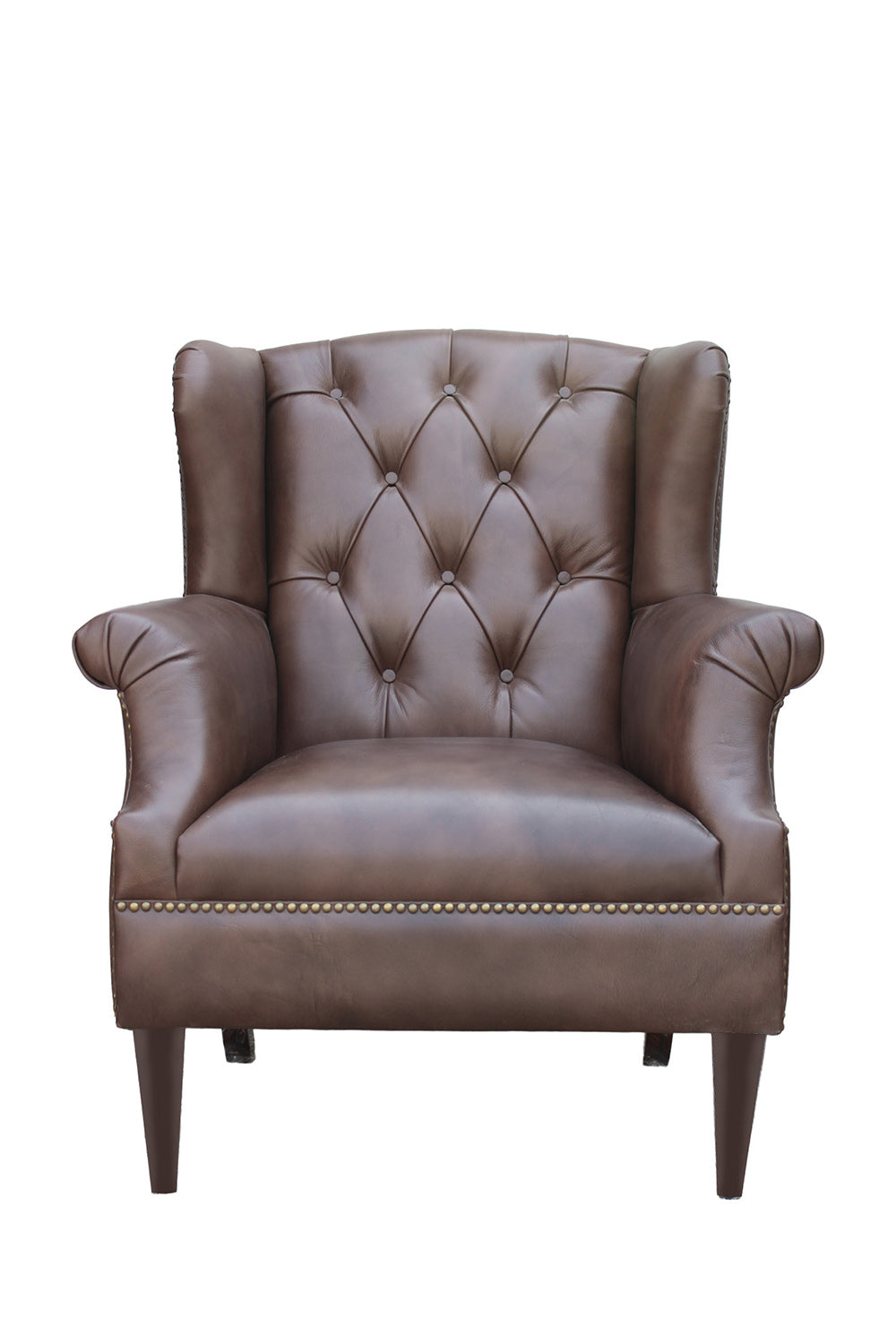 Kasauli Studded Leather Wing Chair