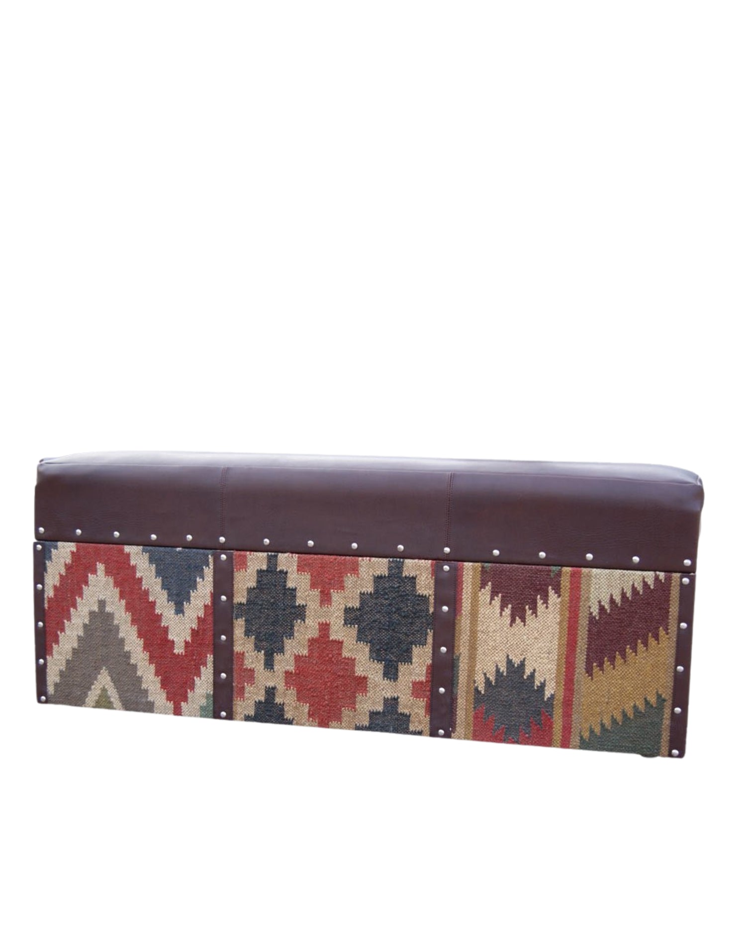 EIFFEL TRUNK OTTOMAN IN KILIM AND LEATHER