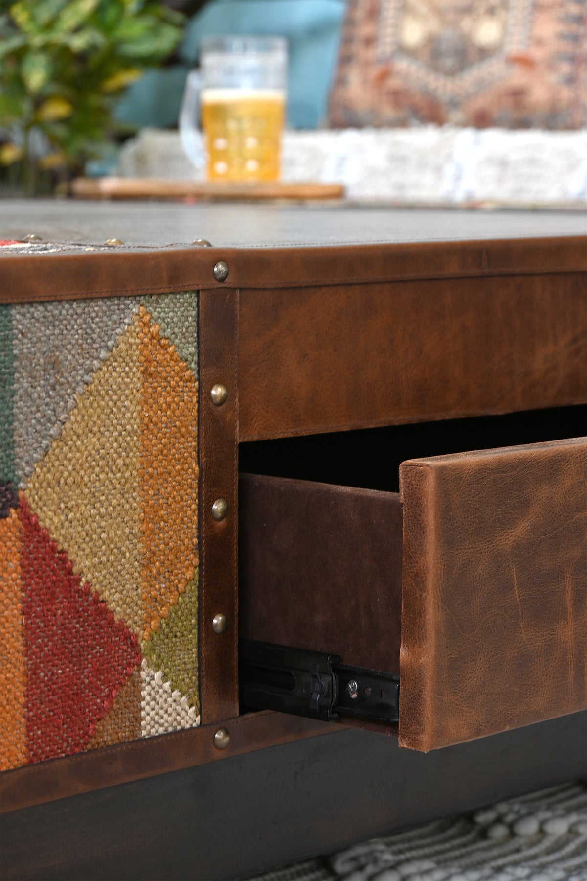 Chandigarh kilim coffee table by Art Avenue, handwoven kilim and wood — image 12 of 22
