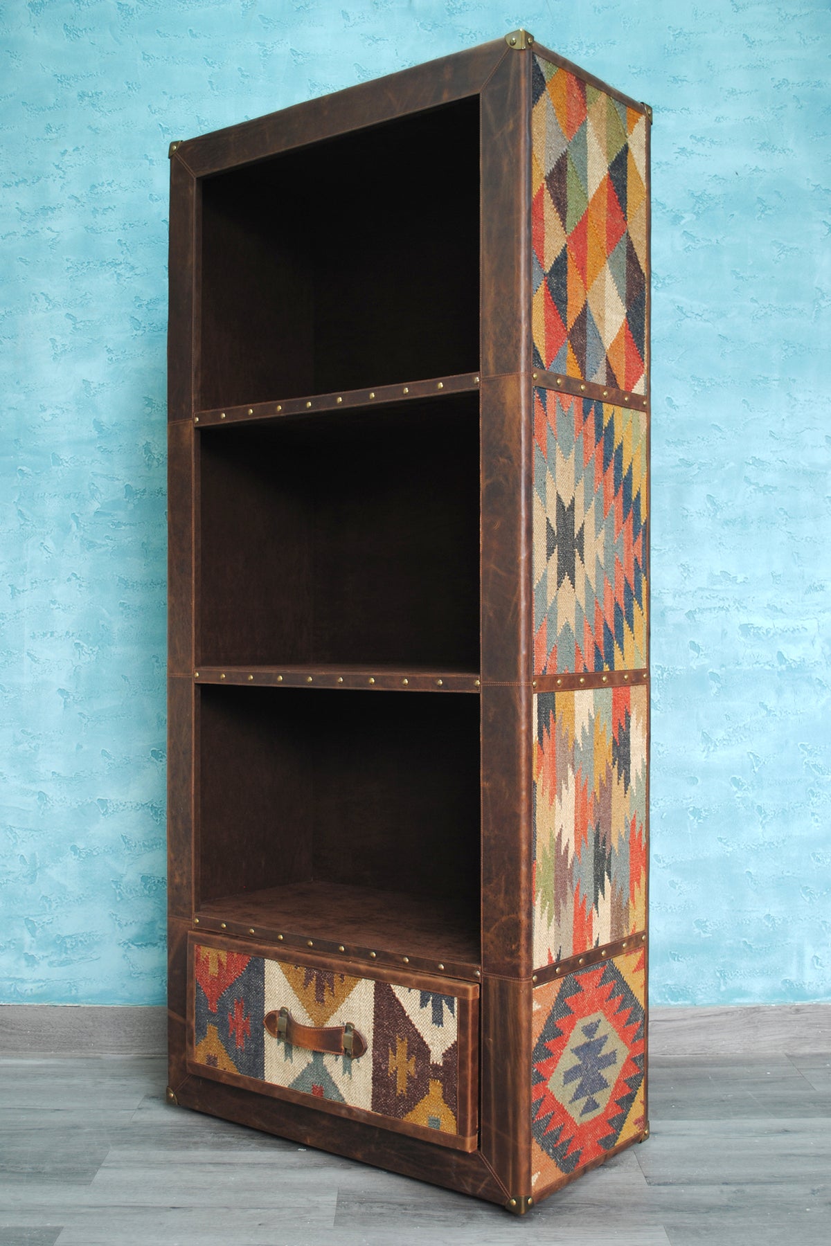 Expat kilim book shelf by Art Avenue, handwoven kilim and wood — image 4 of 12