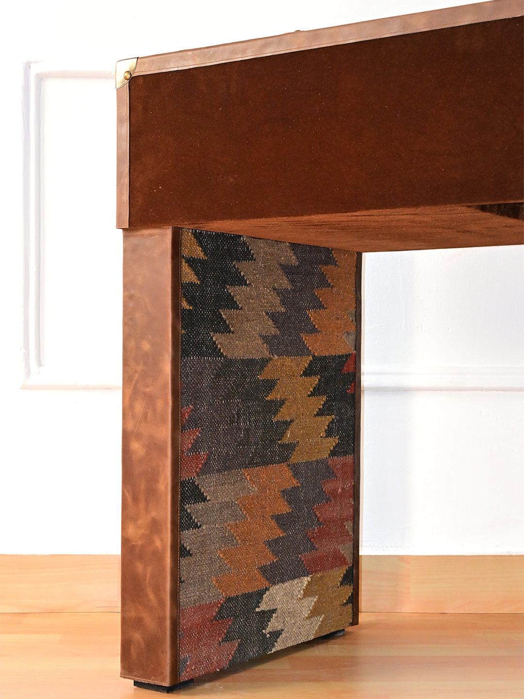 Inner kilim leg panel of the Dungarpur desk seen from behind