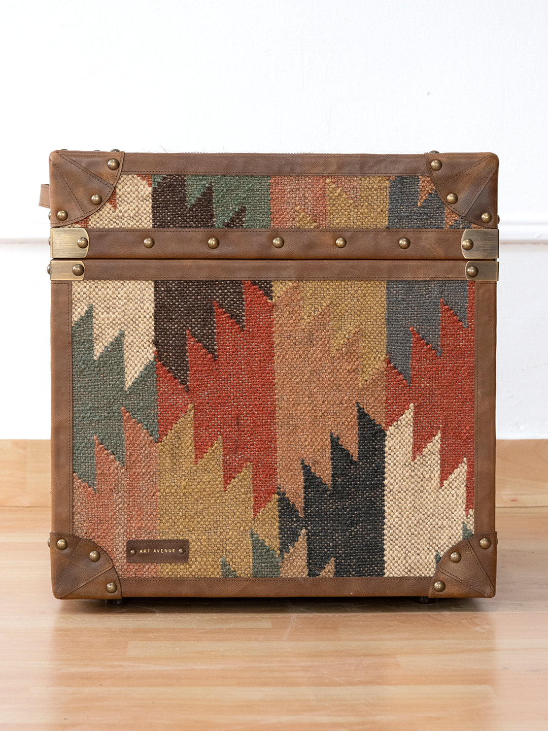 Jaisalmer Campaign Trunk — handcrafted leather and kilim trunk by Art Avenue, hardware detail