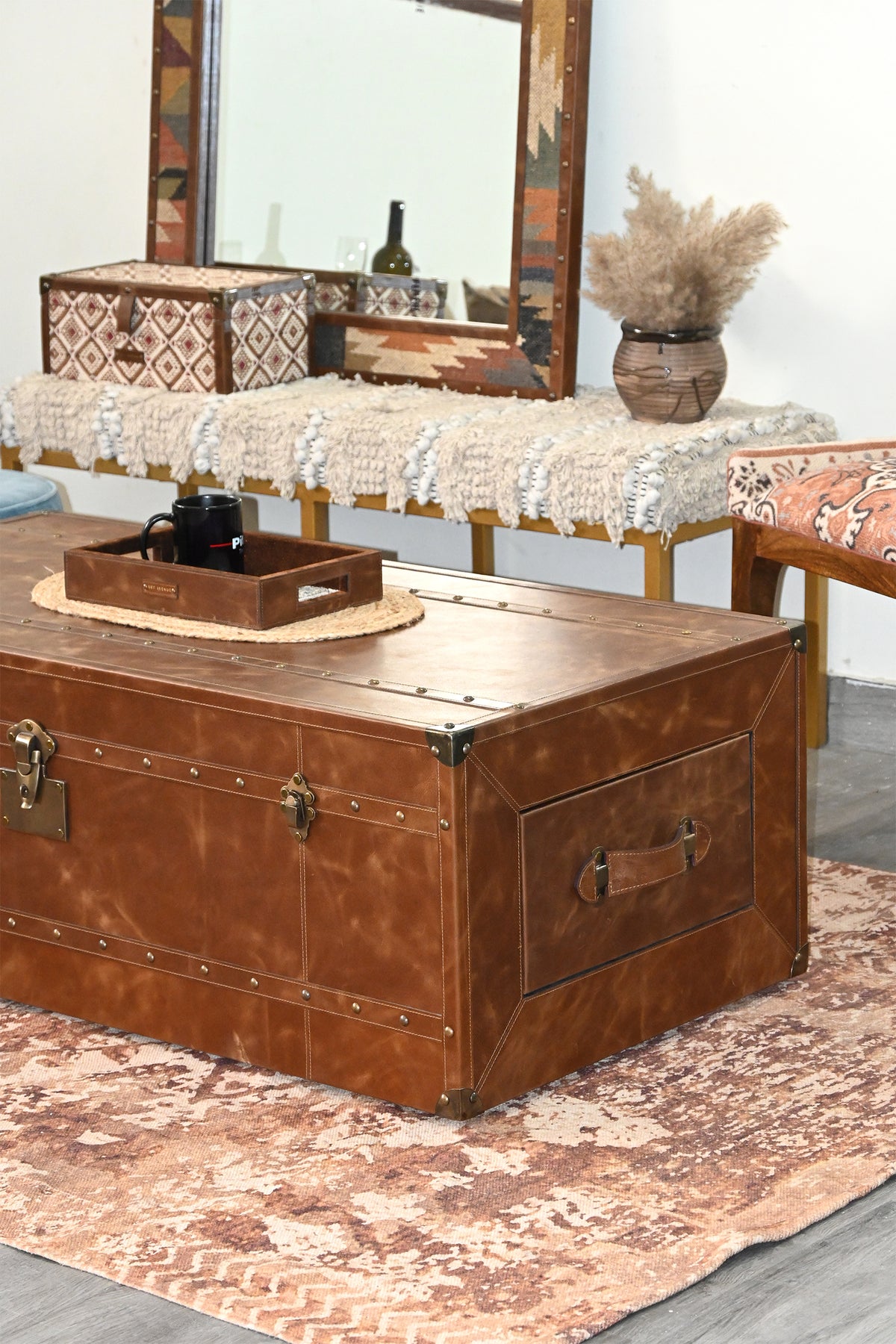 Nagaur leather trunk coffee table by Art Avenue, made to order — image 6 of 12