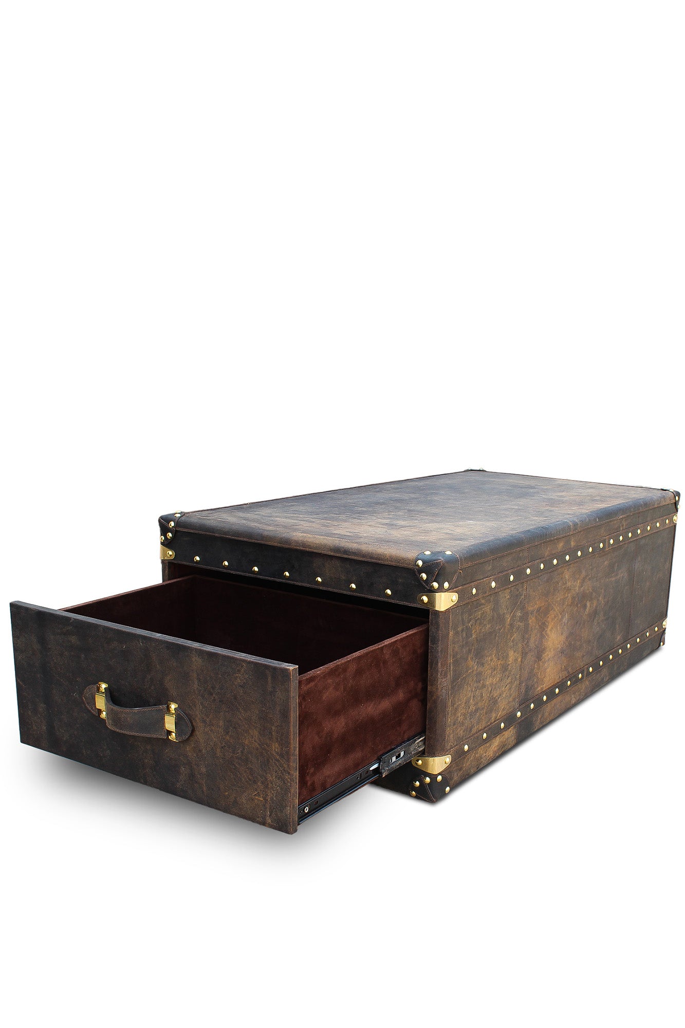 VINTAGE COFFEE TABLE IN LEATHER WITH TWO DRAWERS - ART AVENUE