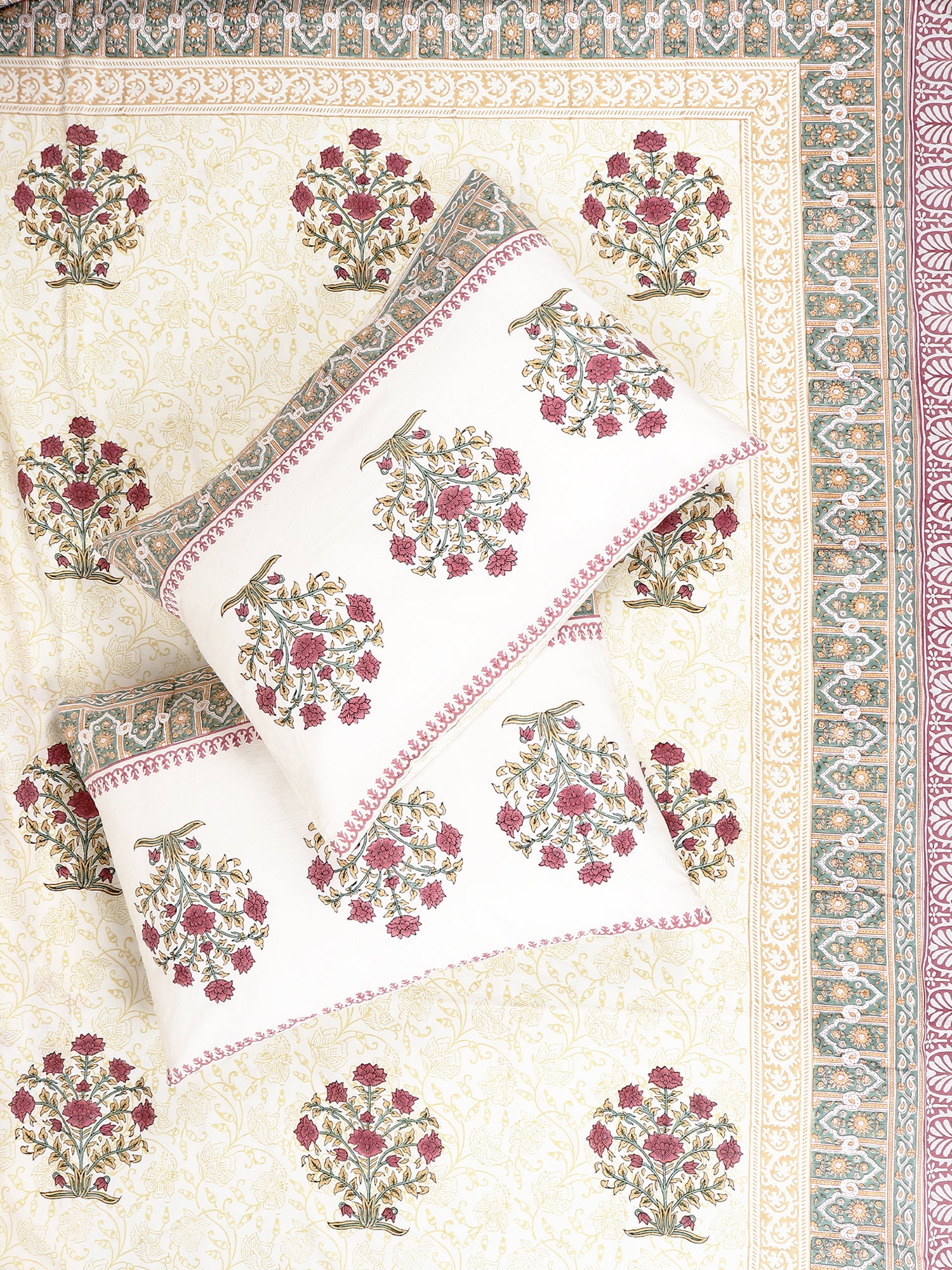 QUILORA COTTON PRINTED DOUBLE BEDSHEET WITH PILLOW