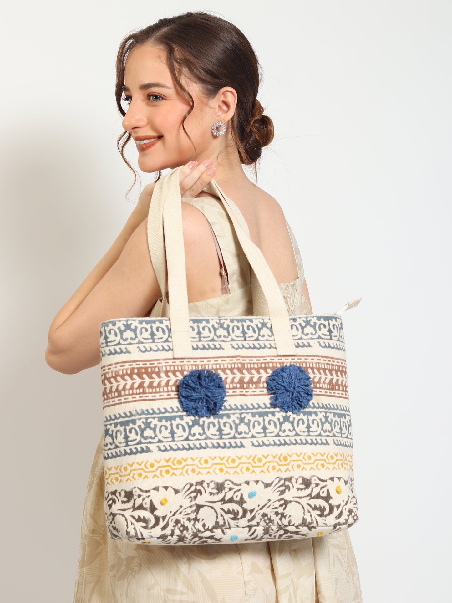GIANT - HAND BLOCK COTTON PRINTED TOTE BAG