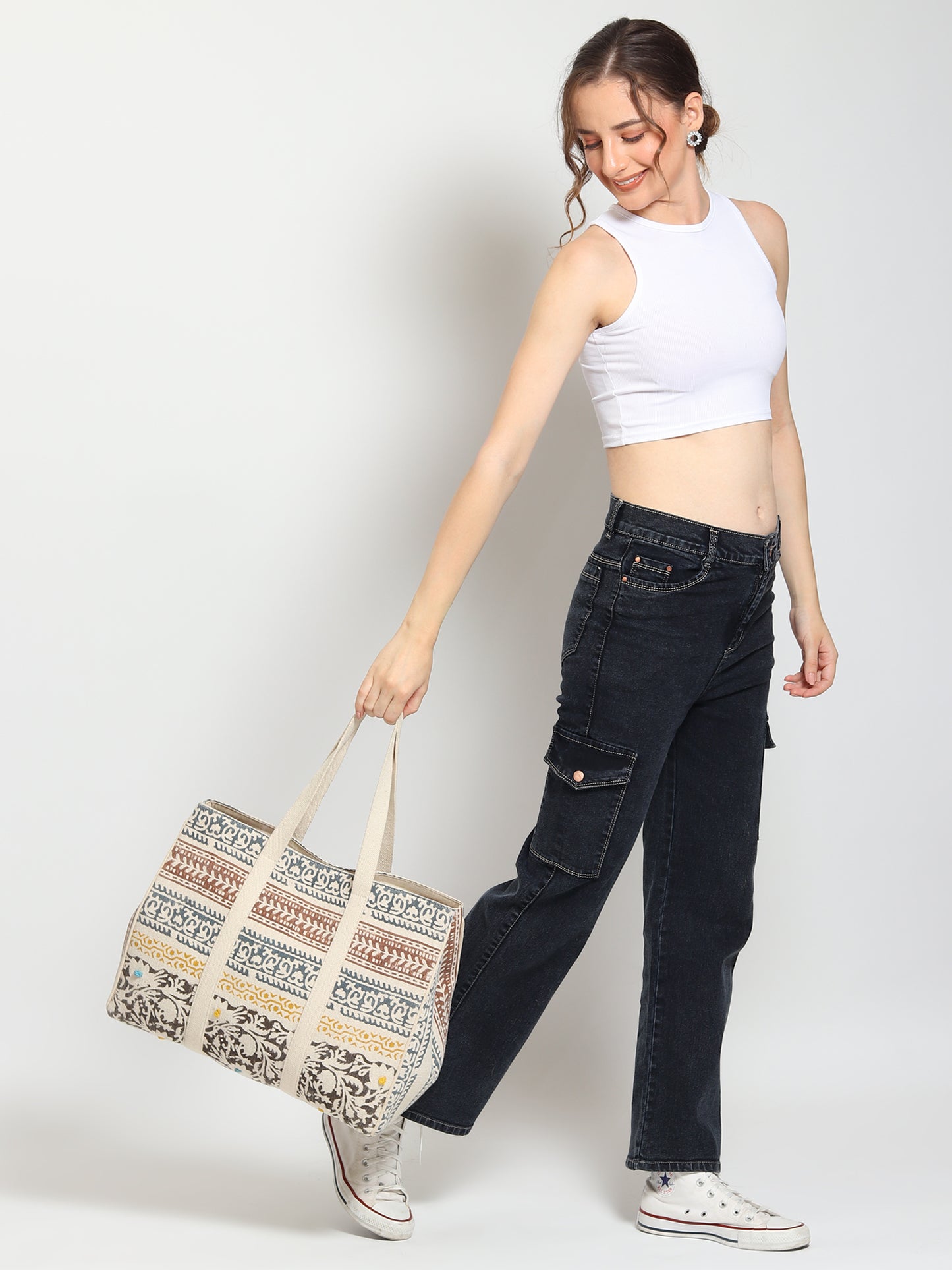 DIKT - HAND BLOCK COTTON PRINTED TOTE BAG