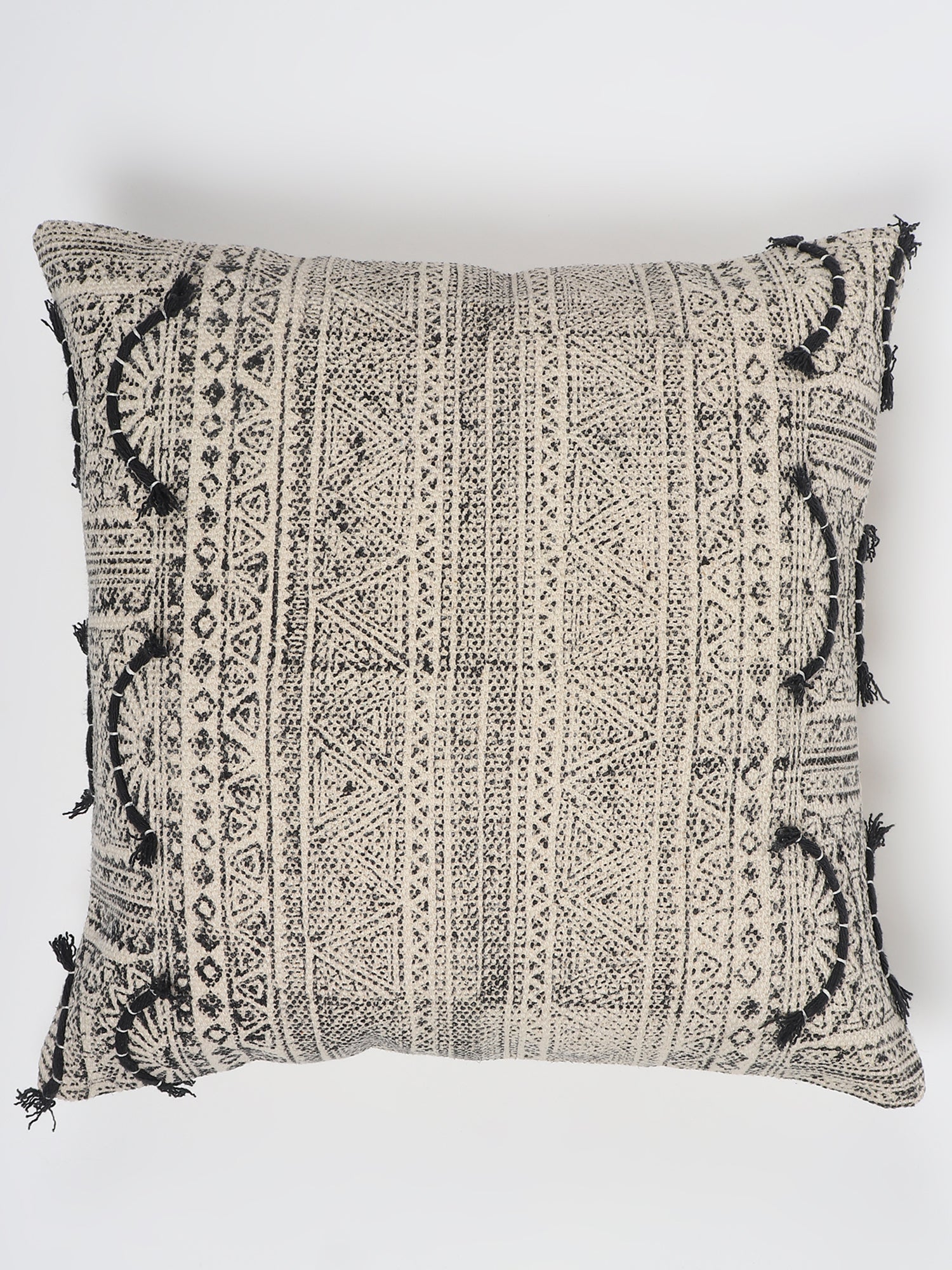 CHARCOAL WHIMSICAL HAVEN - BLOCK PRINTED SQUARE CUSHION COVER