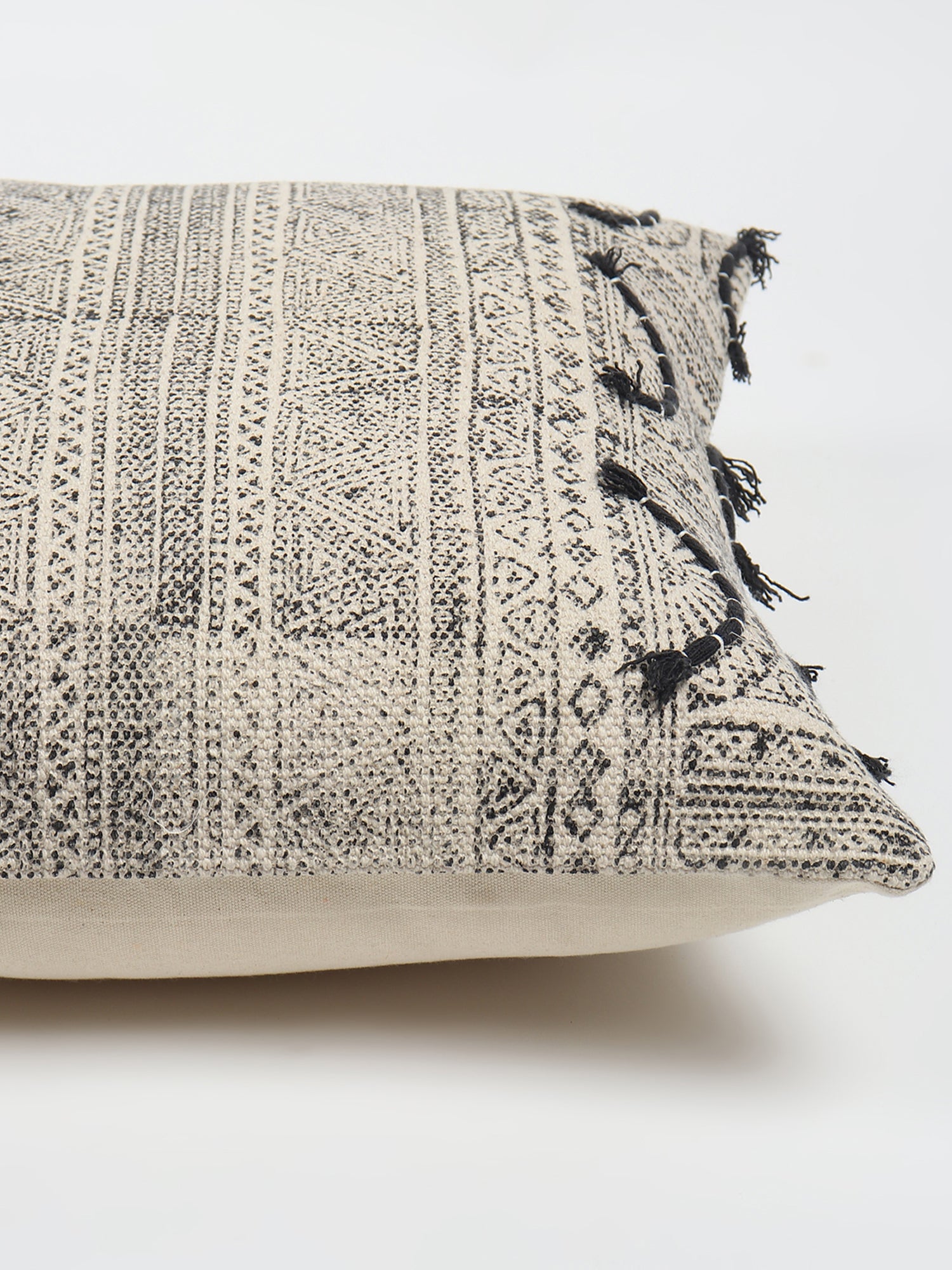 CHARCOAL WHIMSICAL HAVEN - BLOCK PRINTED SQUARE CUSHION COVER