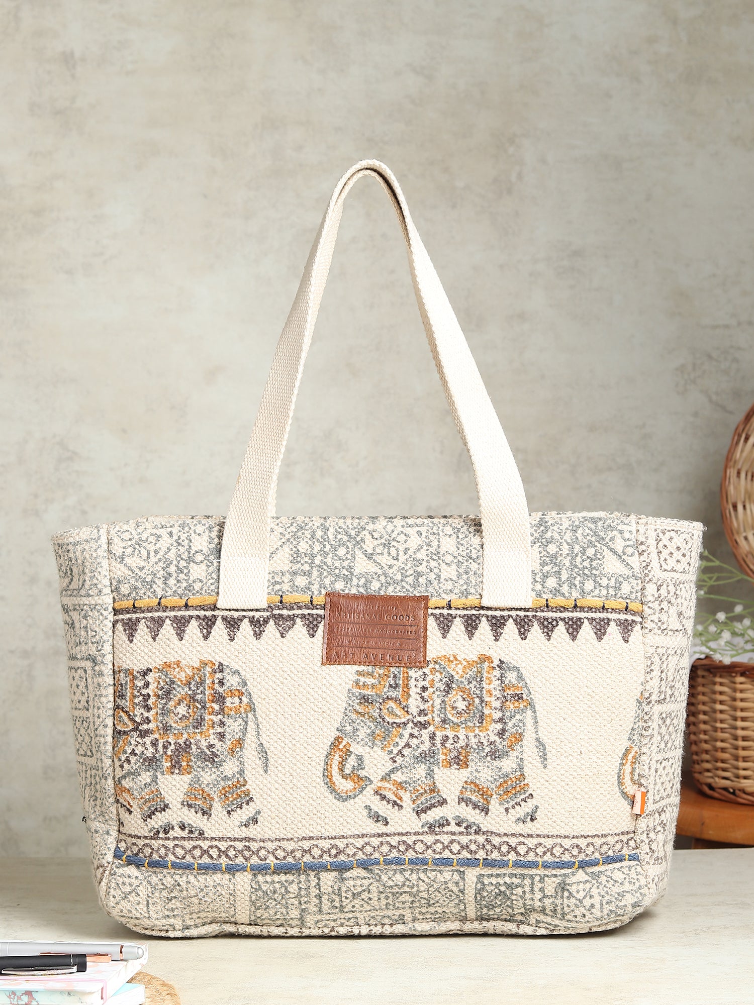 AURIELLE - BLOCK PRINTED COTTON TOTE BAG