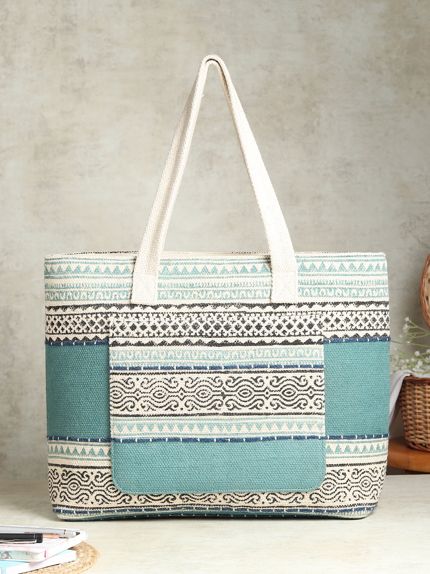 SUSAN - HAND BLOCK COTTON PRINTED TOTE BAG