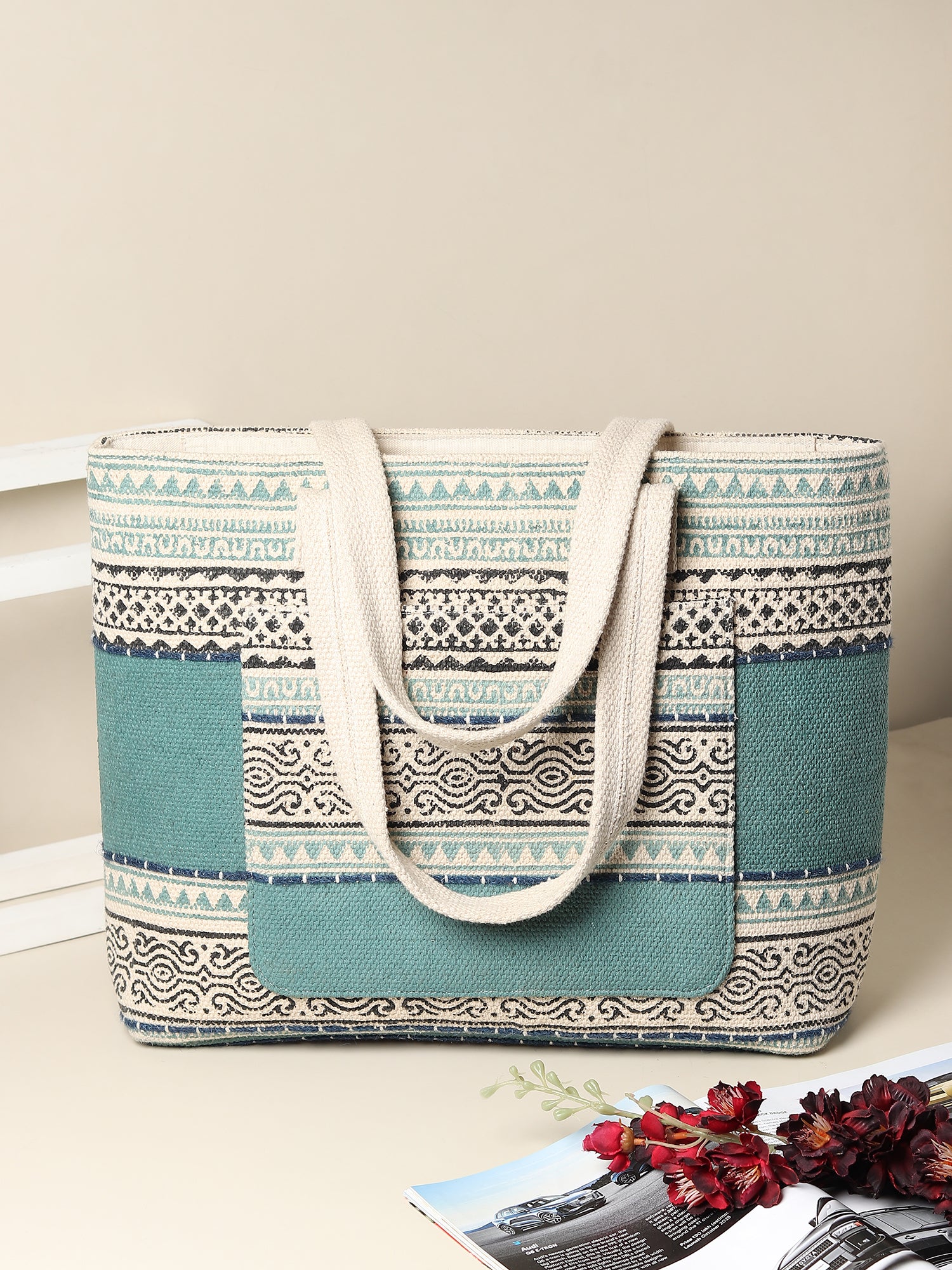 SUSAN - HAND BLOCK COTTON PRINTED TOTE BAG