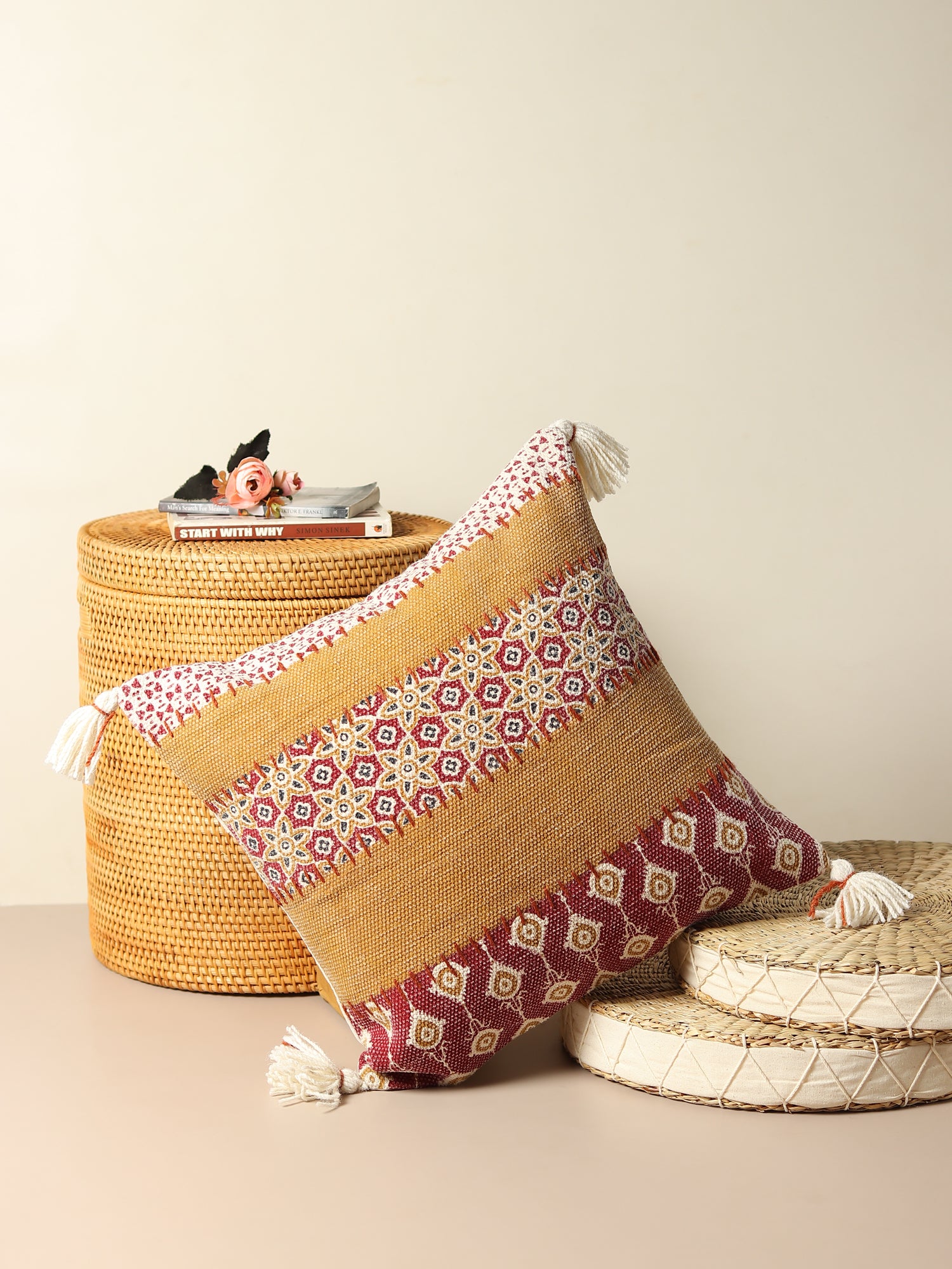 BORDER - SQUARE CUSHION COVER - BROWN