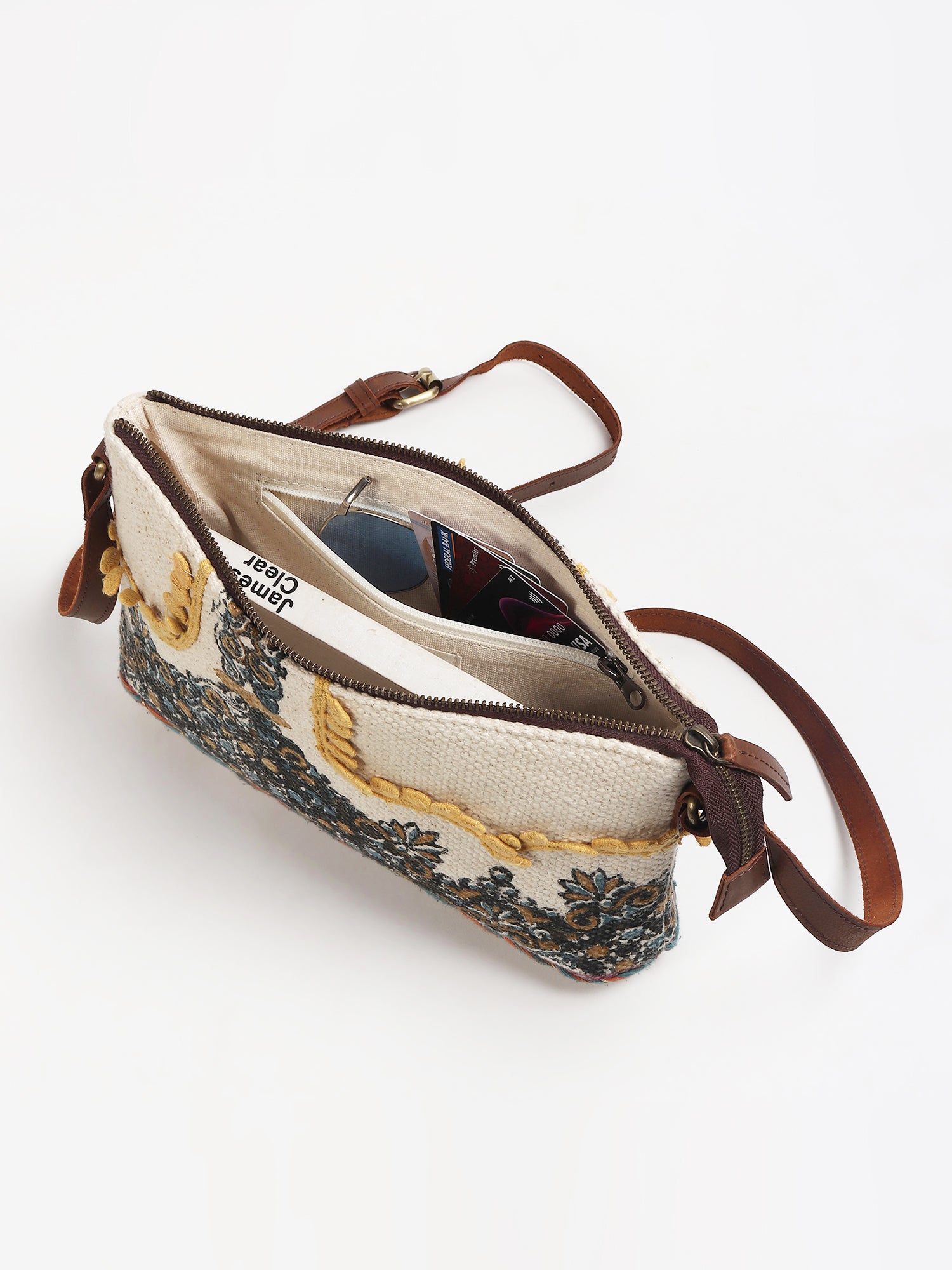 DANIAN - COTTON PRINTED & LEATHER SLING BAG