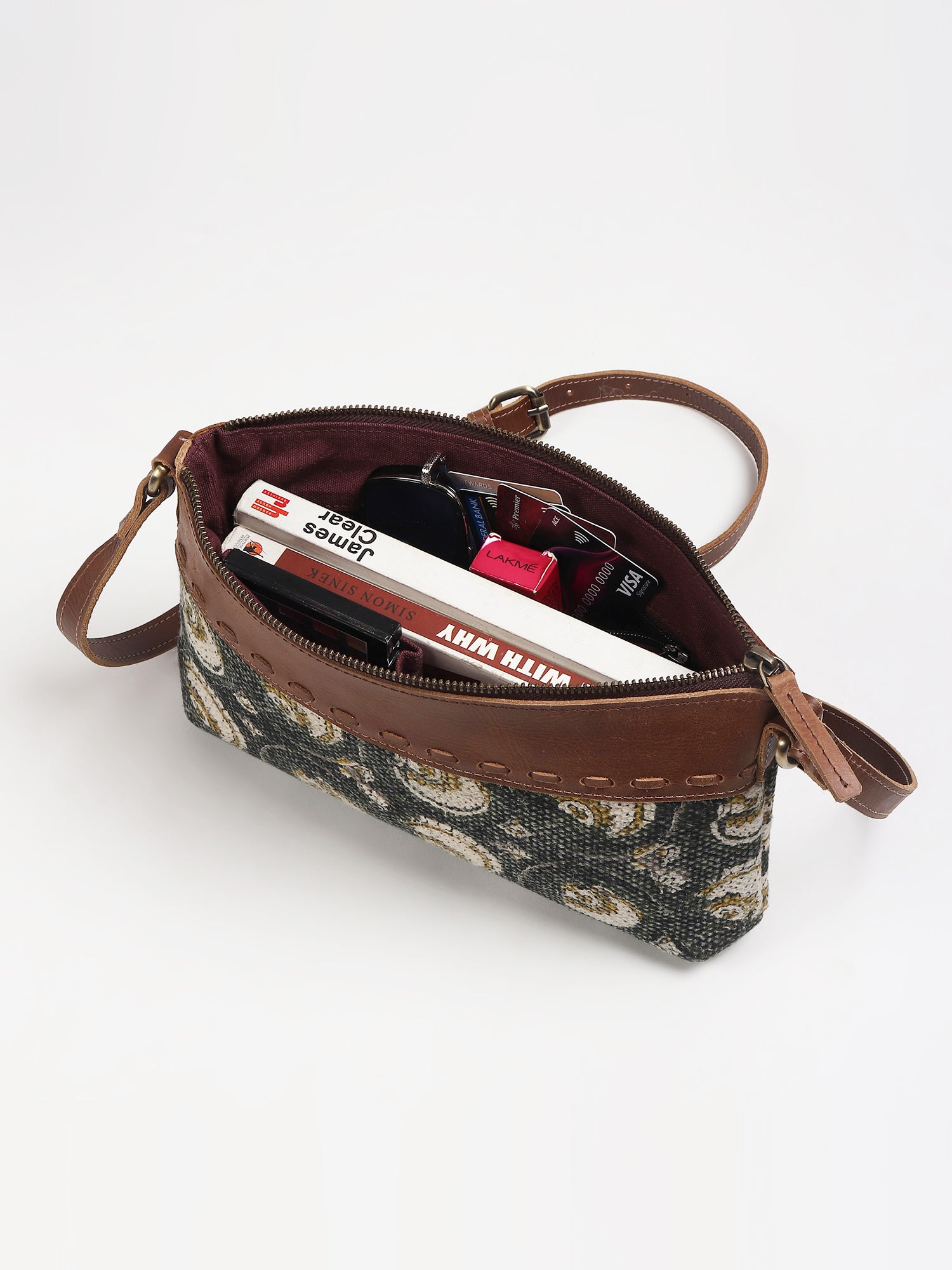 ADAM - LEATHER & PRINTED FABRIC SLING BAG