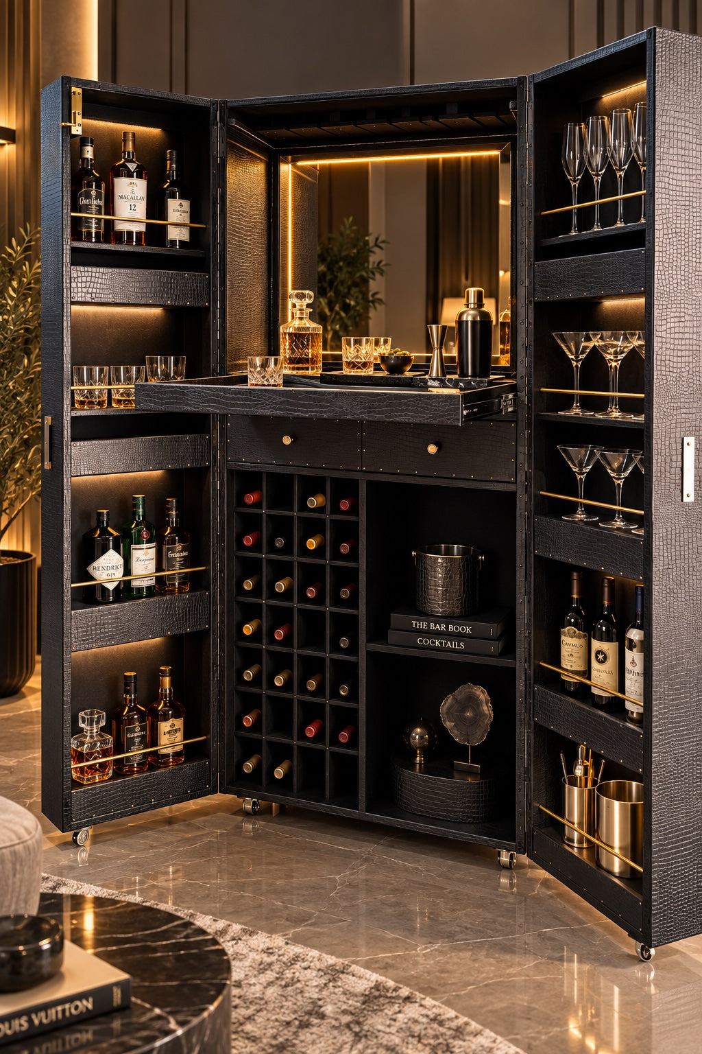 Nahargarh Leather Bar Cabinet