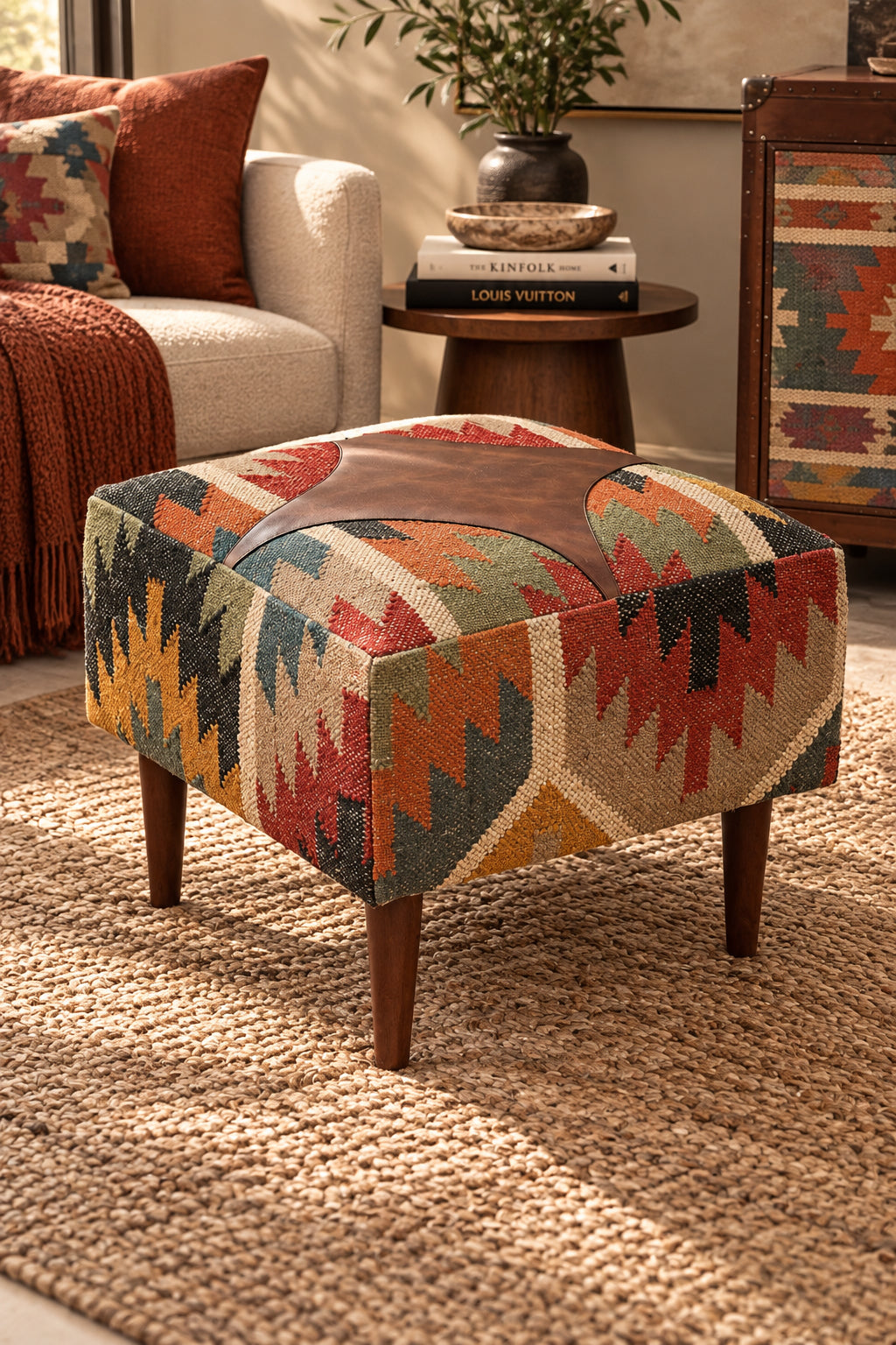 Ajanta Kilim Medallion Ottoman
