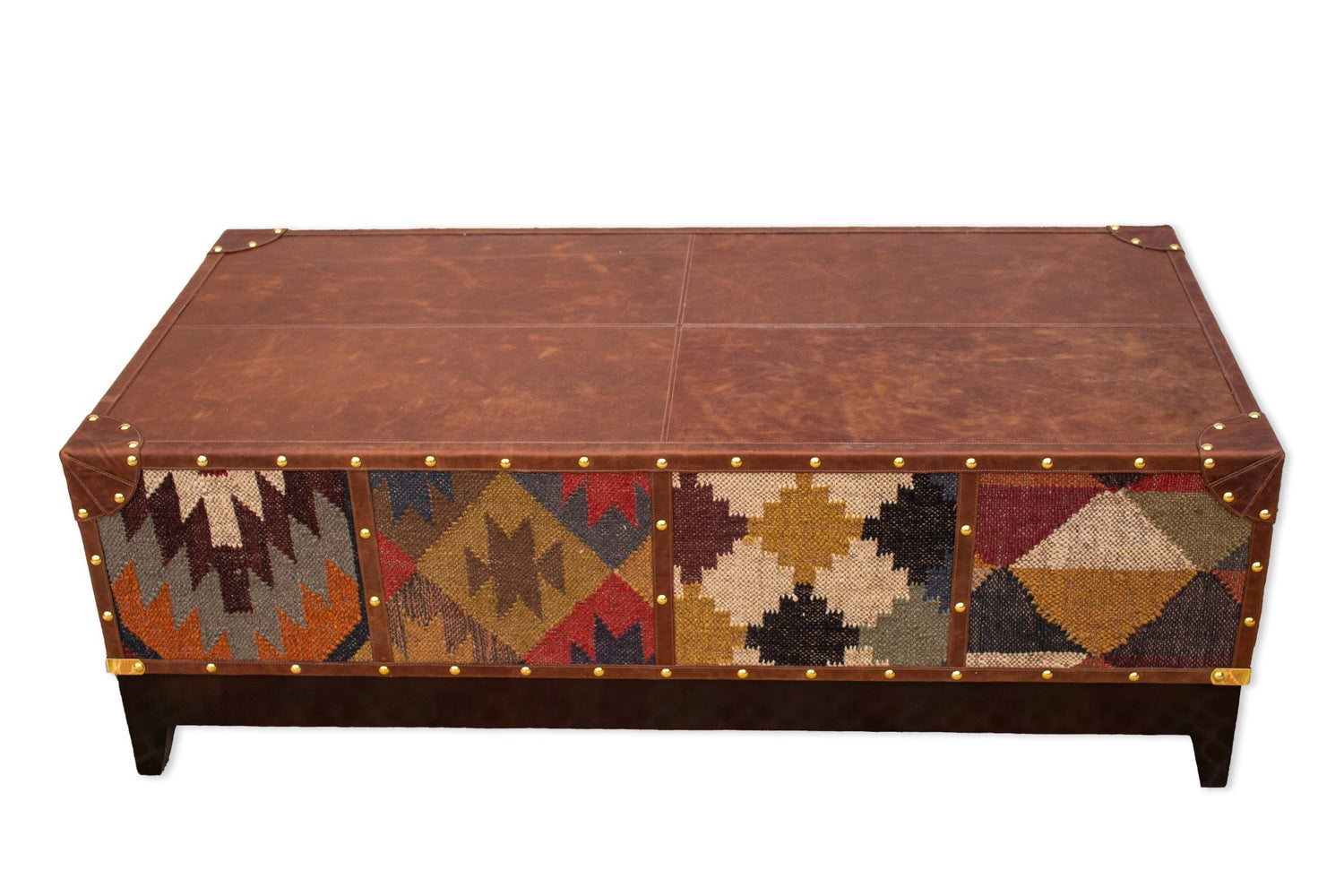 DELHI COFFEE TABLE - KILIM AND LEATHER - ART AVENUE