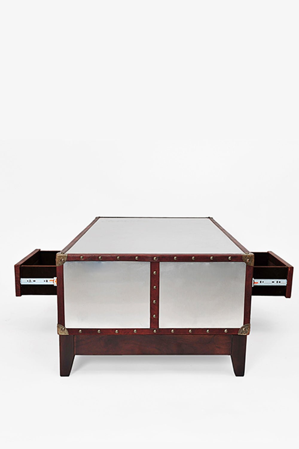 SILVER COFFEE TABLE - ALUMINIUM AND LEATHER - ART AVENUE