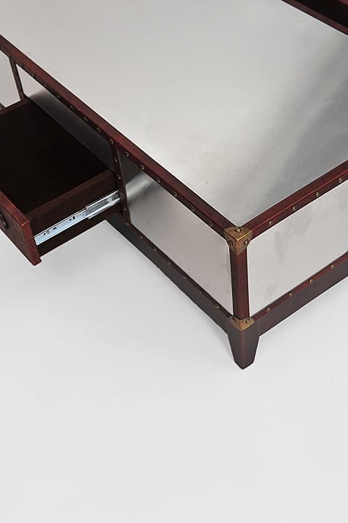 SILVER COFFEE TABLE - ALUMINIUM AND LEATHER - ART AVENUE