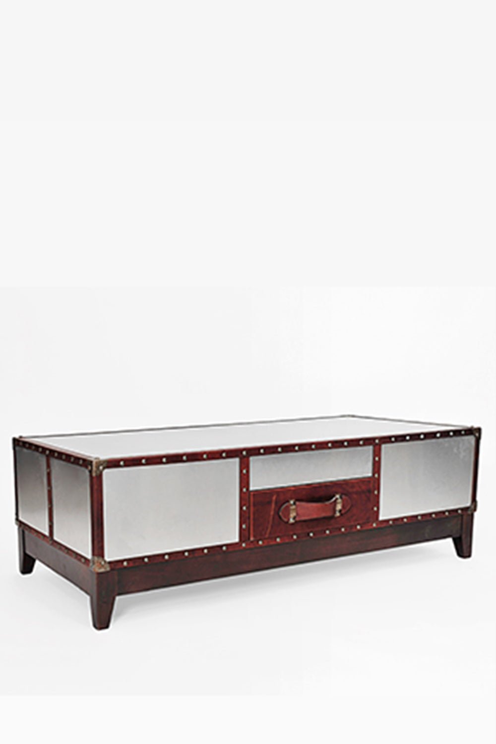 SILVER COFFEE TABLE - ALUMINIUM AND LEATHER - ART AVENUE