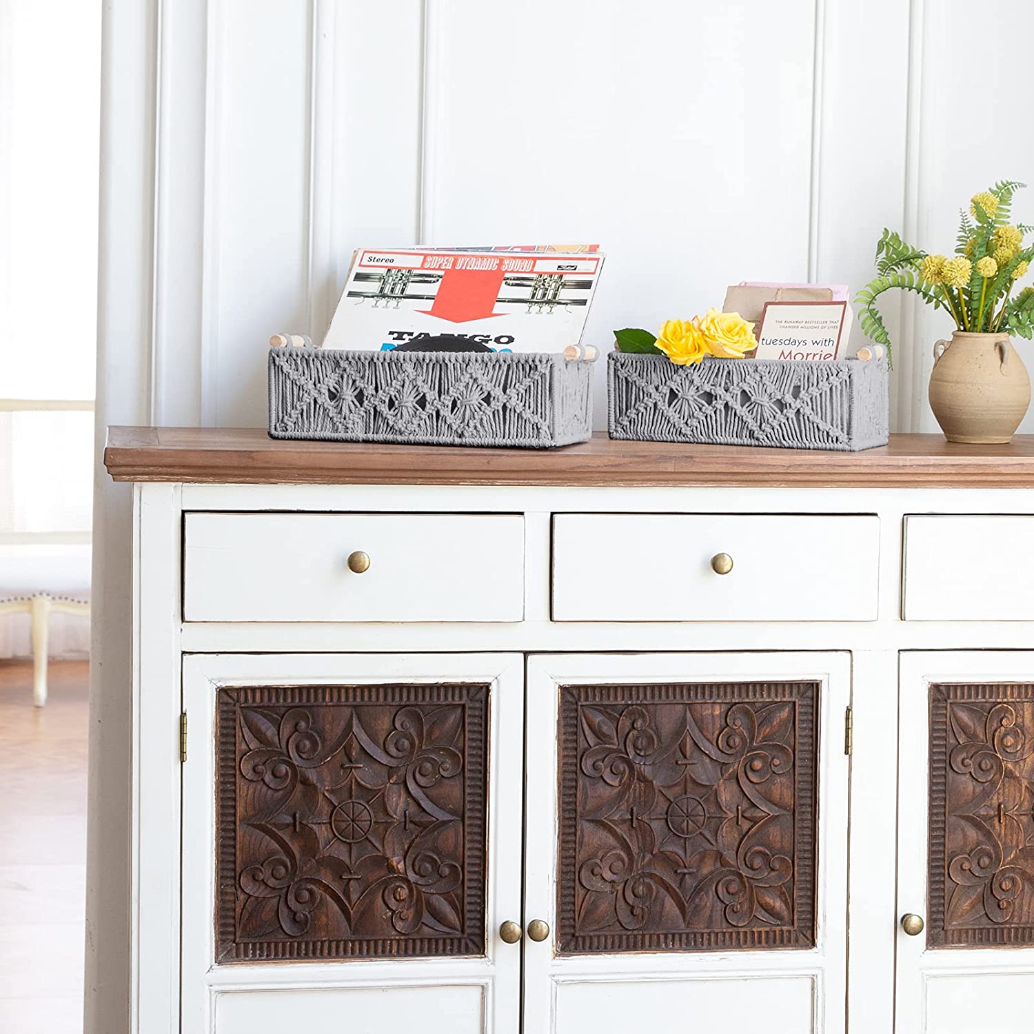 GRASP MACRAME BASKET GREY - ART AVENUE