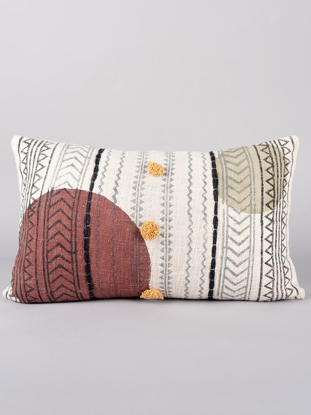 CIRCULAR LINE MATRIX - BLOCK PRINTED LUMBAR CUSHION COVER - ART AVENUE