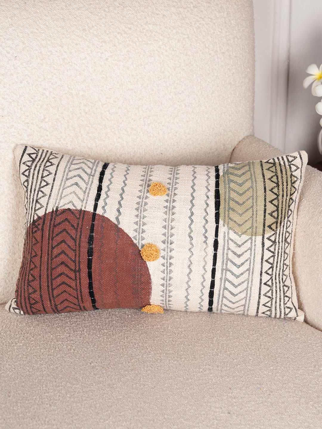 CIRCULAR LINE MATRIX - BLOCK PRINTED LUMBAR CUSHION COVER - ART AVENUE