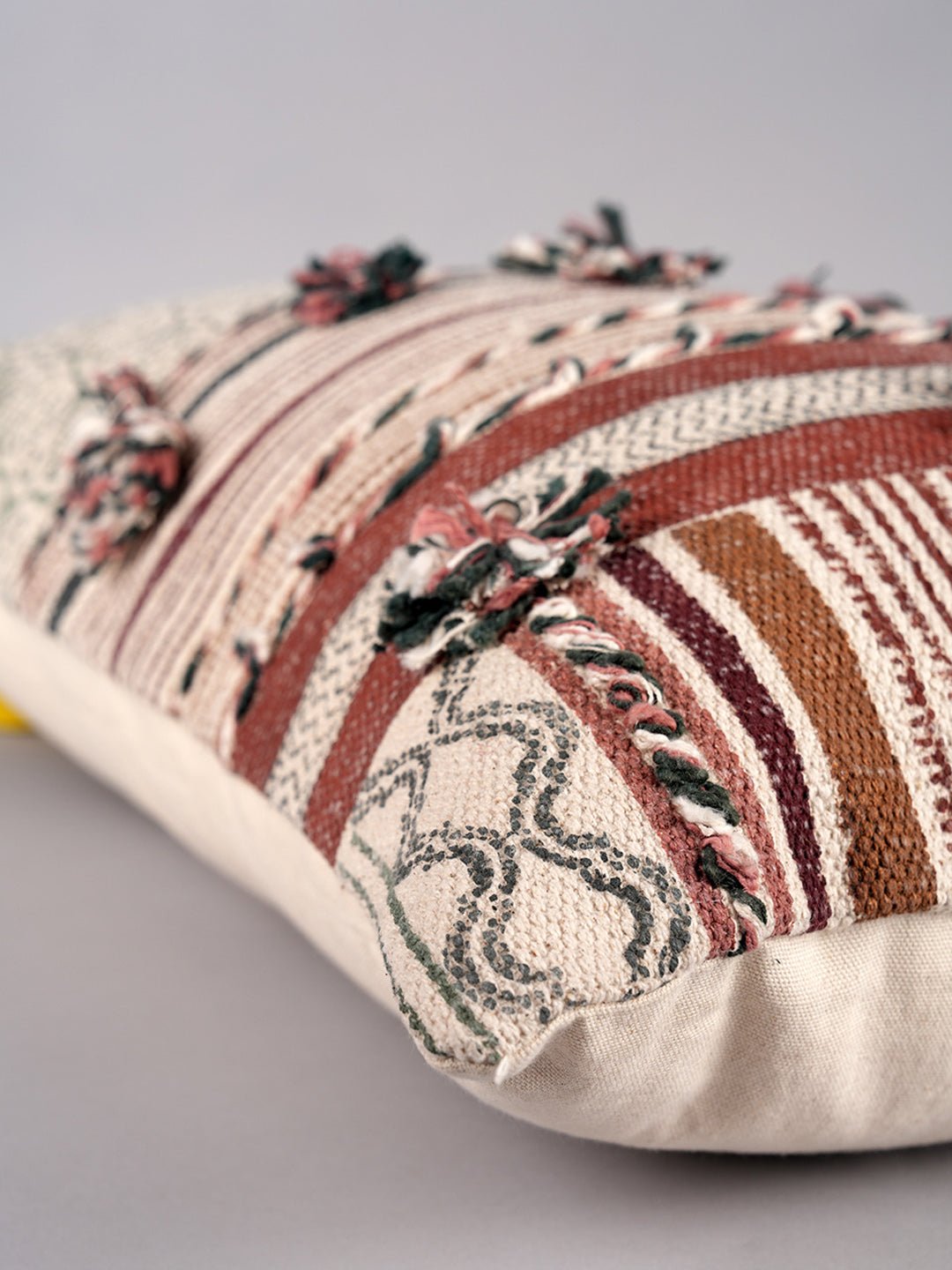 ELEGANCE - BLOCK PRINTED & TUFTED LUMBAR CUSHION COVER - ART AVENUE