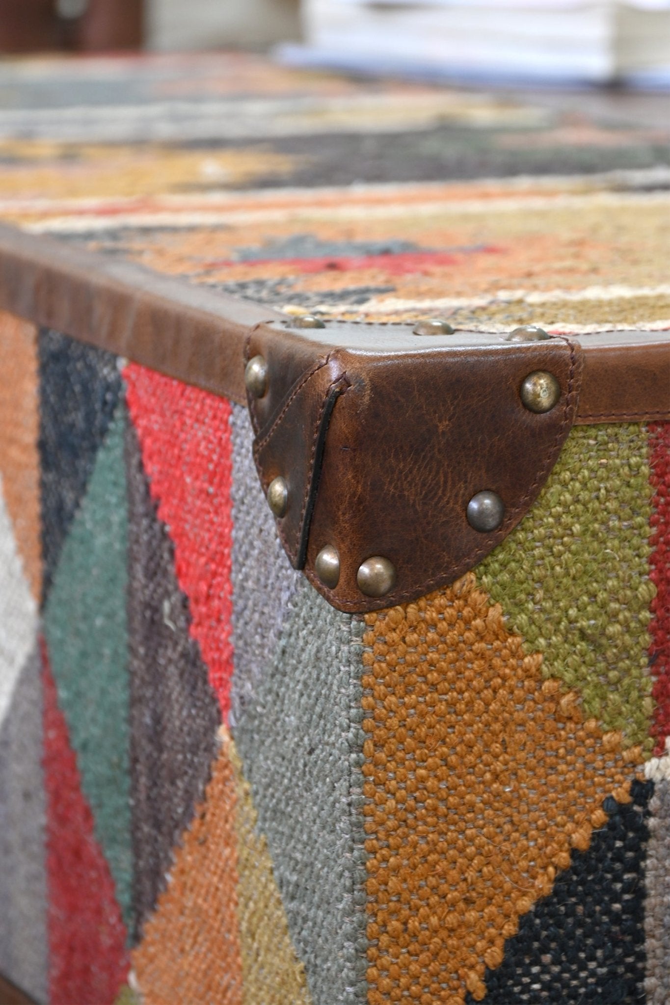 CHANDIGARH COFFEE TABLE - KILIM AND LEATHER - ART AVENUE