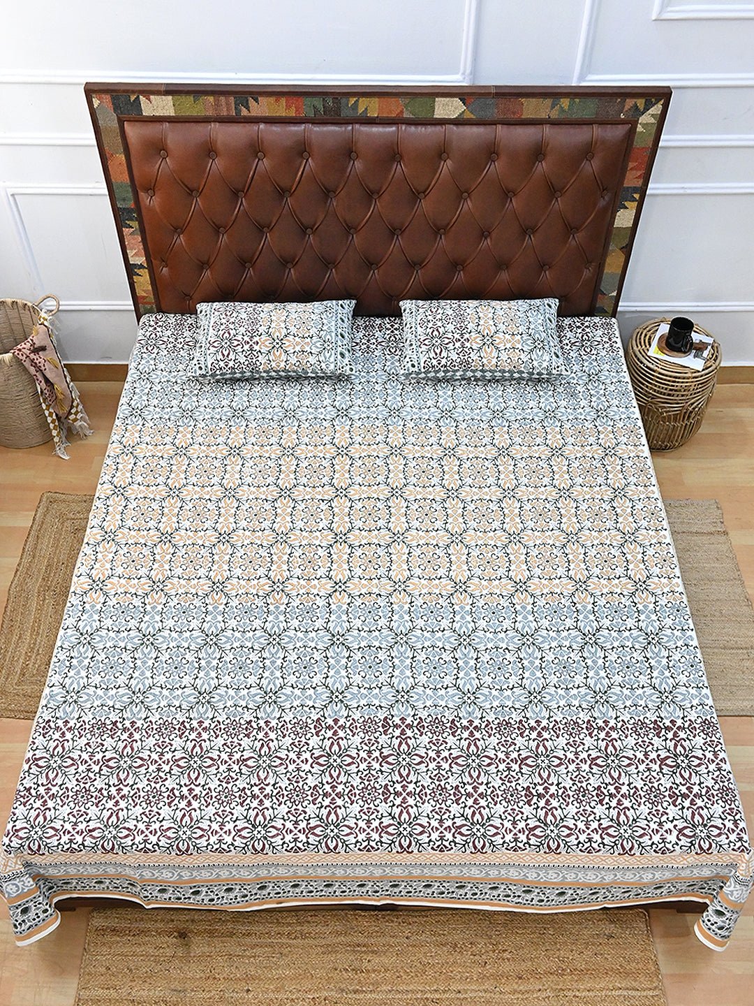 SUHANI JAAL FLORAL COTTON PRINTED DOUBLE BEDSHEET WITH PILLOW - ART AVENUE