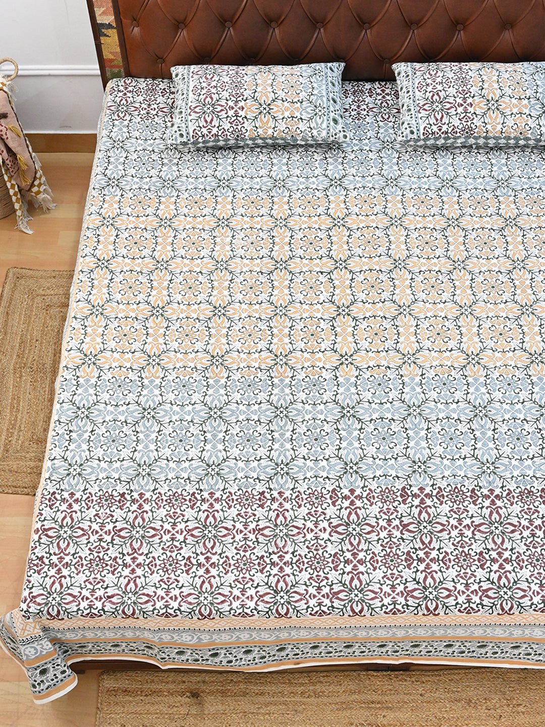 SUHANI JAAL FLORAL COTTON PRINTED DOUBLE BEDSHEET WITH PILLOW - ART AVENUE