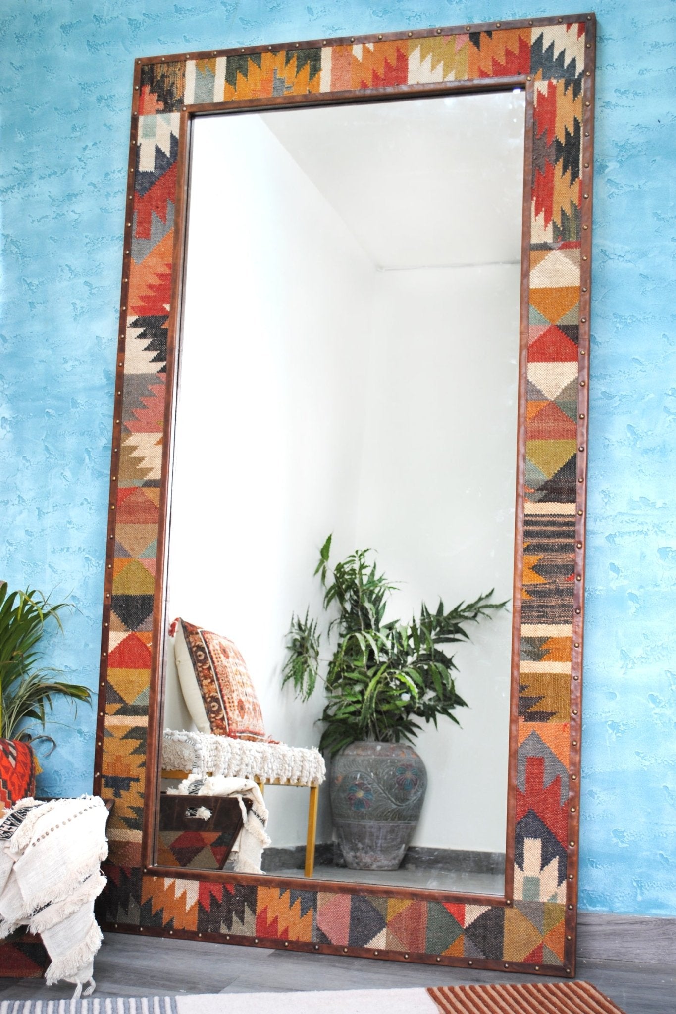 DARPAN - KILIM & LEATHER WALL MOUNT MIRROR - ART AVENUE