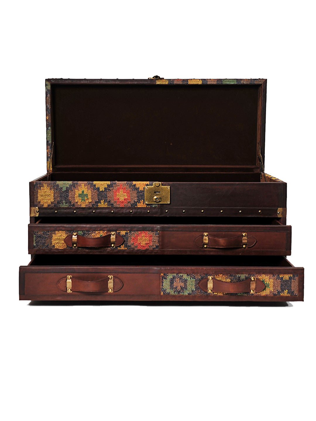 SPRINGFIELD CHEST OF DRAWERS CUM TRUNK - KILIM AND LEATHER - ART AVENUE