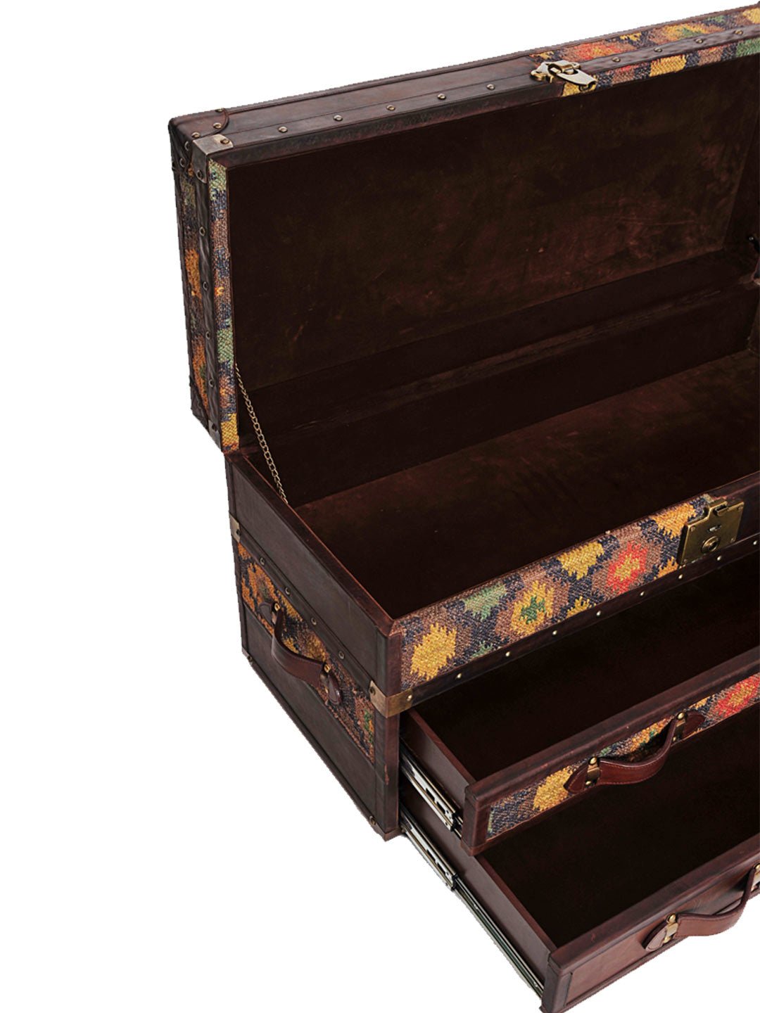 SPRINGFIELD CHEST OF DRAWERS CUM TRUNK - KILIM AND LEATHER - ART AVENUE