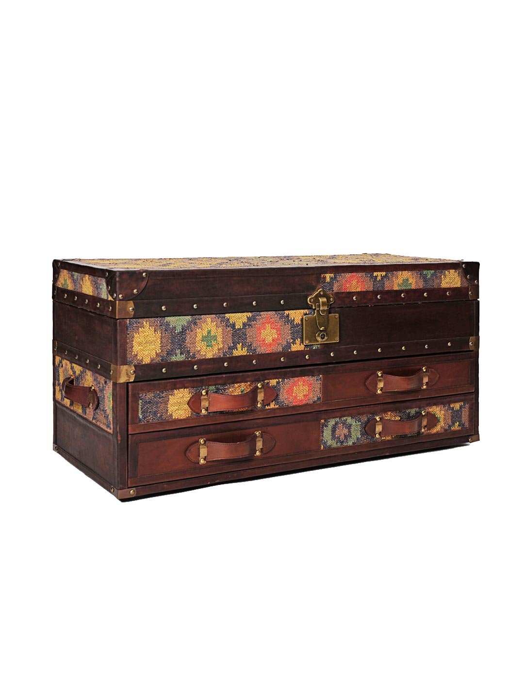 SPRINGFIELD CHEST OF DRAWERS CUM TRUNK - KILIM AND LEATHER - ART AVENUE