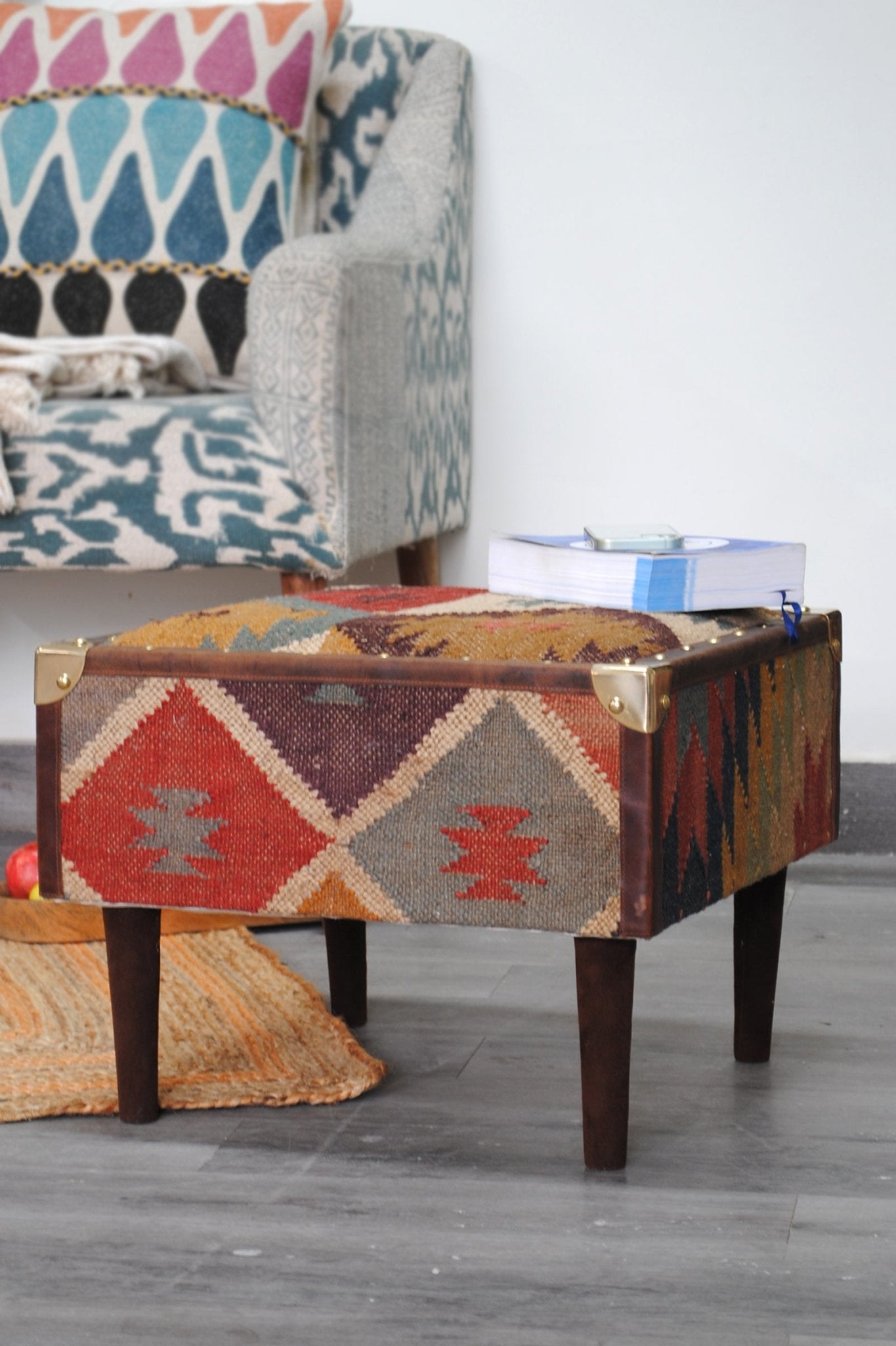 MUDRA - KILIM & LEATHER OTTOMAN - ART AVENUE