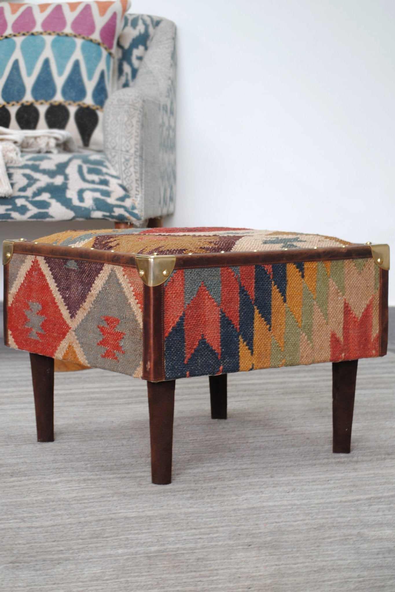 MUDRA - KILIM & LEATHER OTTOMAN - ART AVENUE