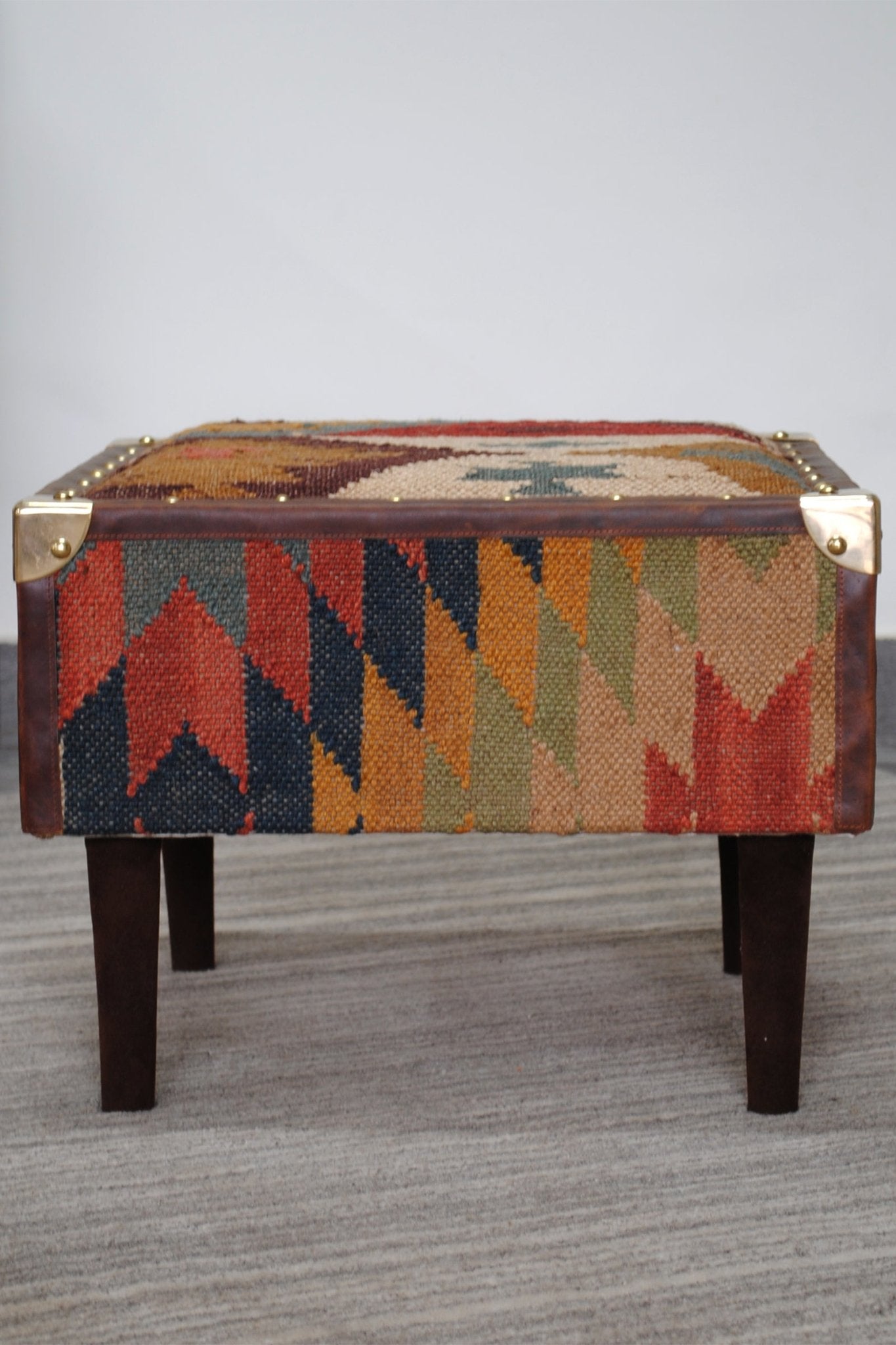 MUDRA - KILIM & LEATHER OTTOMAN - ART AVENUE