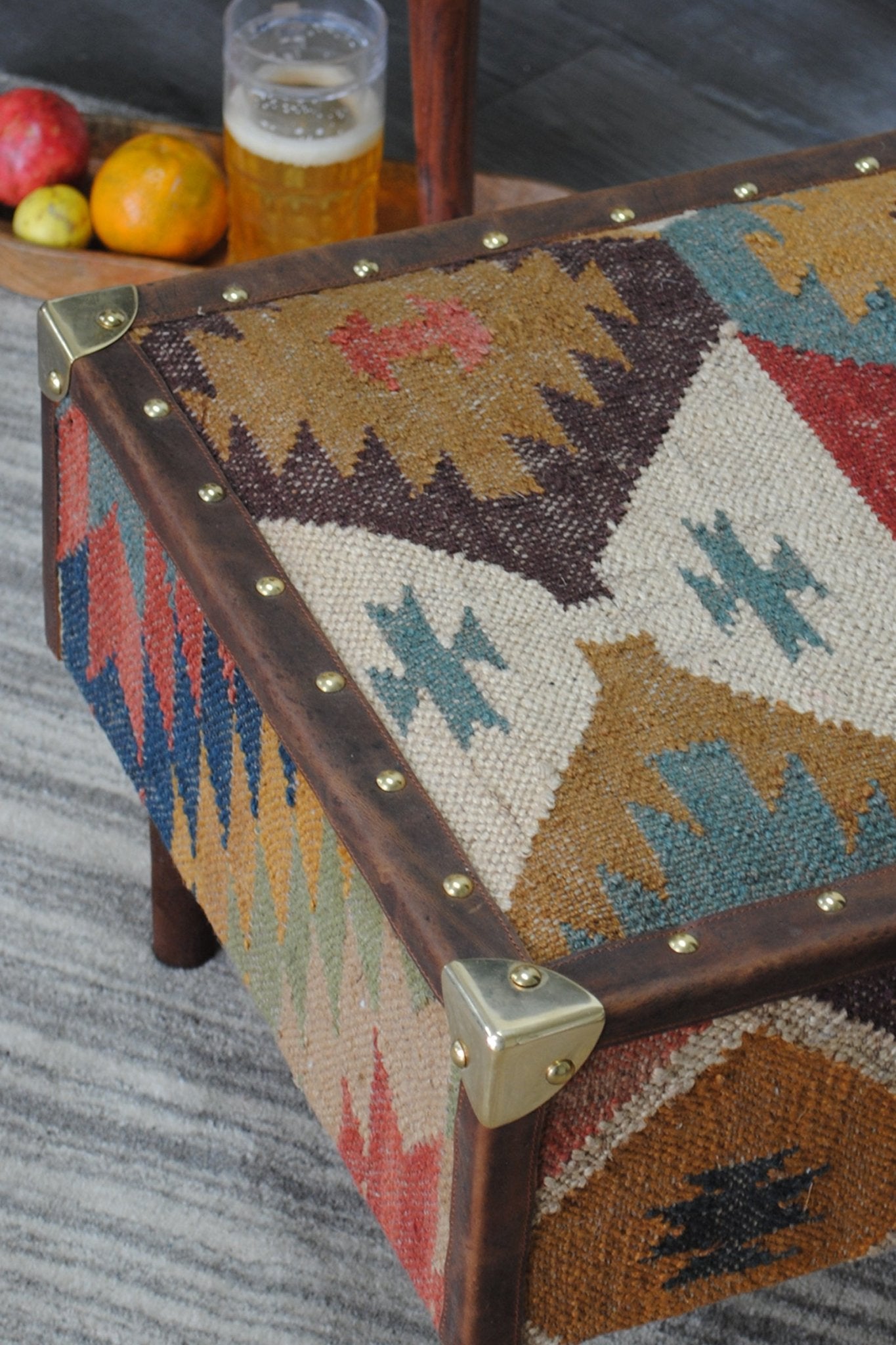 MUDRA - KILIM & LEATHER OTTOMAN - ART AVENUE