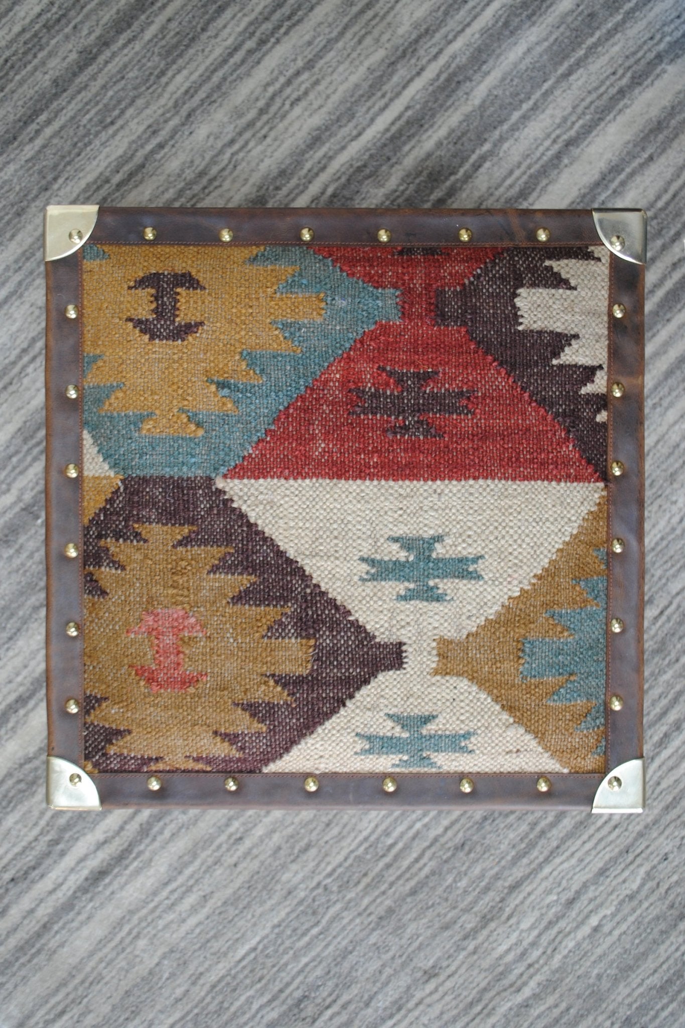 MUDRA - KILIM & LEATHER OTTOMAN - ART AVENUE