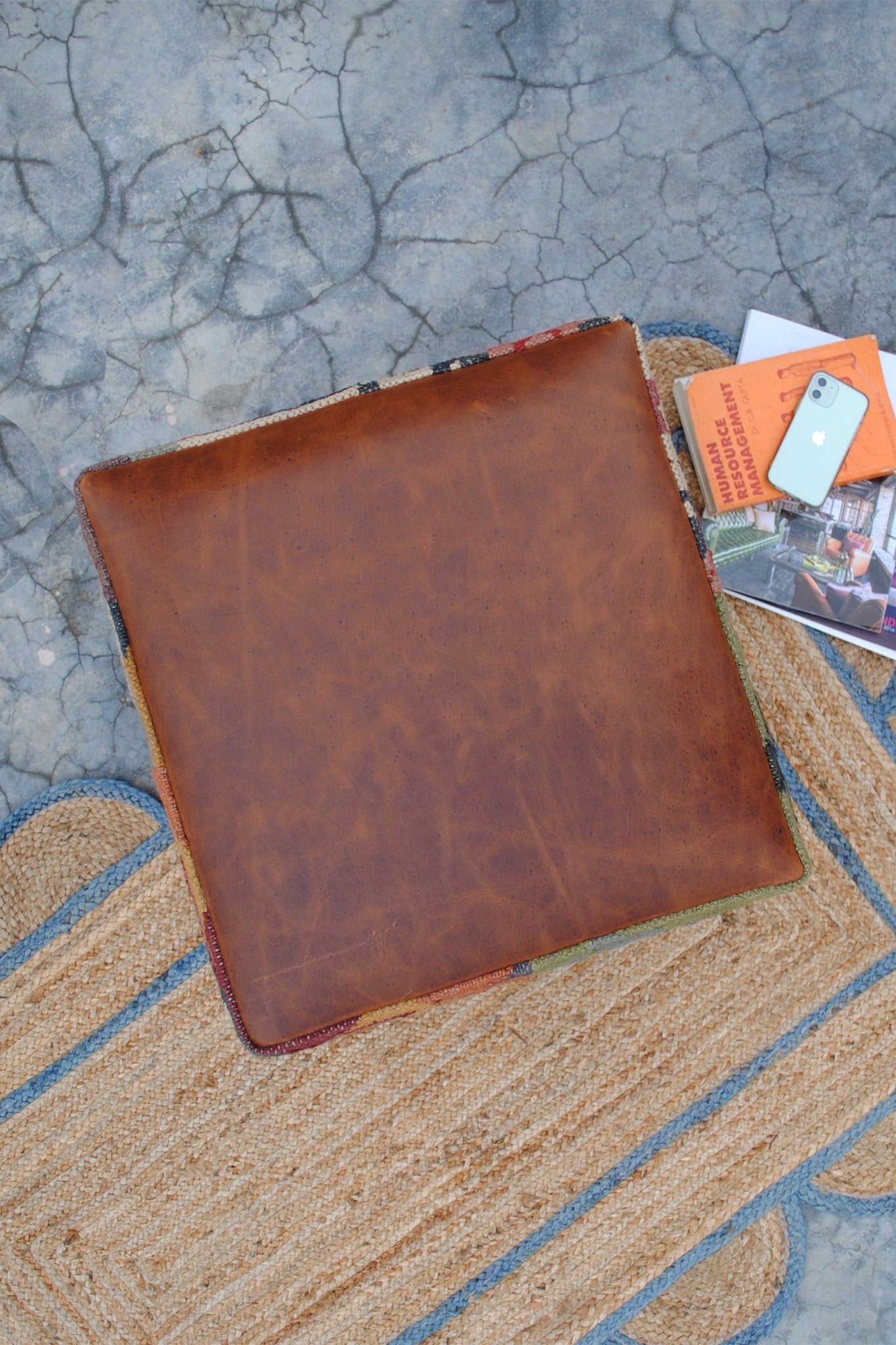 REVERE - KILIM & LEATHER OTTOMAN - ART AVENUE