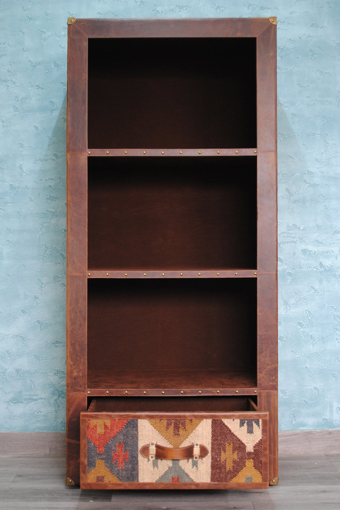 EXPAT- KILIM AND LEATHER STORAGE SHELF/RACK - ART AVENUE