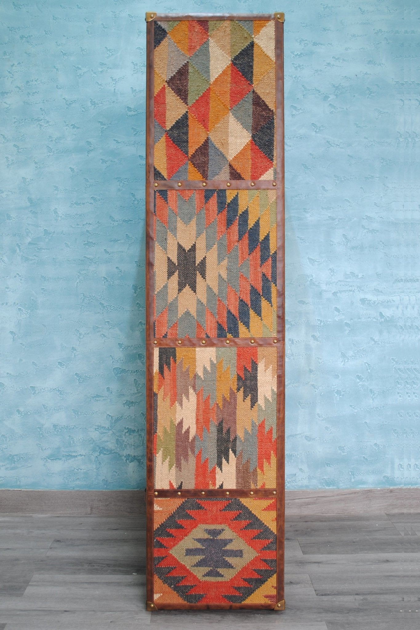 EXPAT- KILIM AND LEATHER STORAGE SHELF/RACK - ART AVENUE