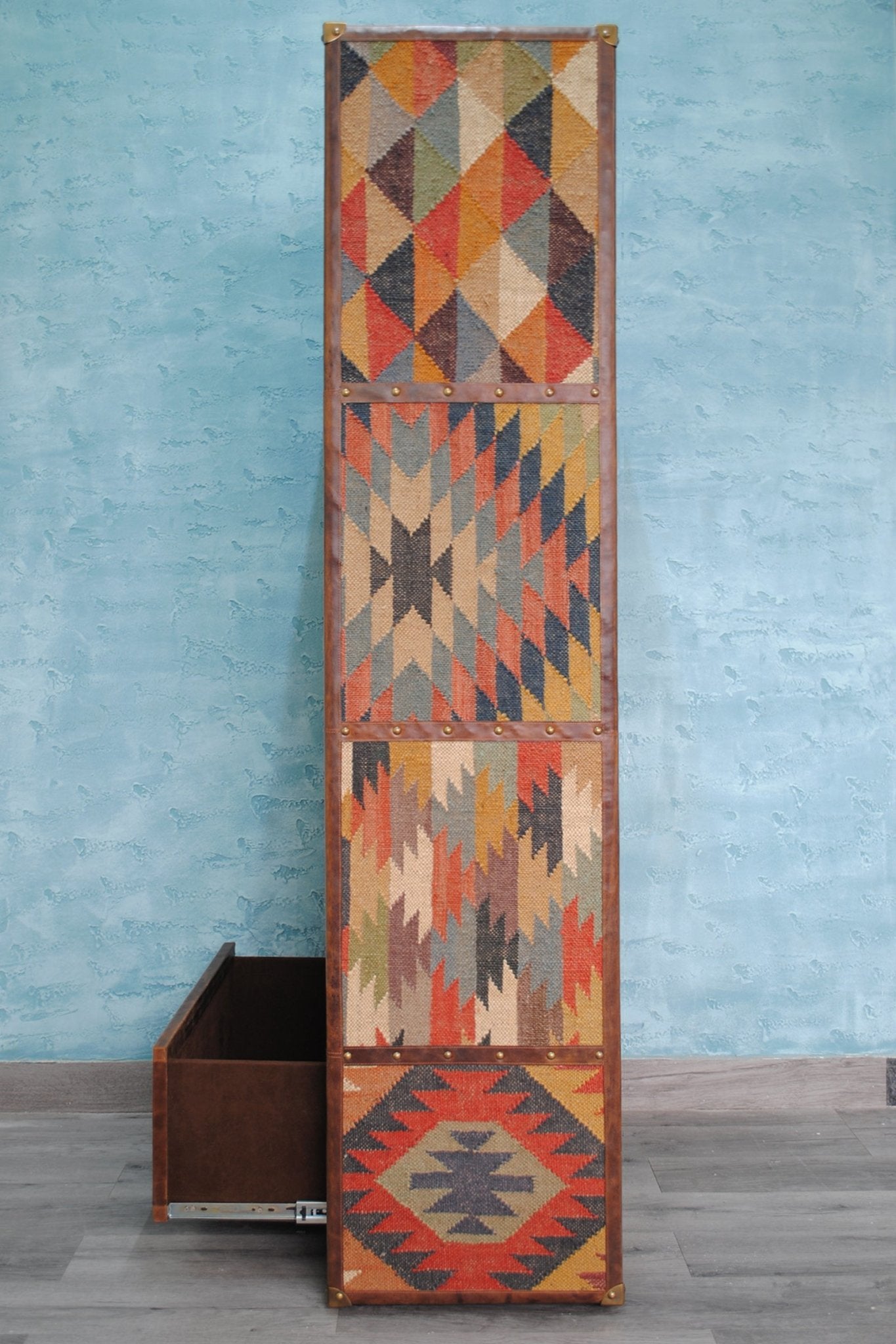 EXPAT- KILIM AND LEATHER STORAGE SHELF/RACK - ART AVENUE
