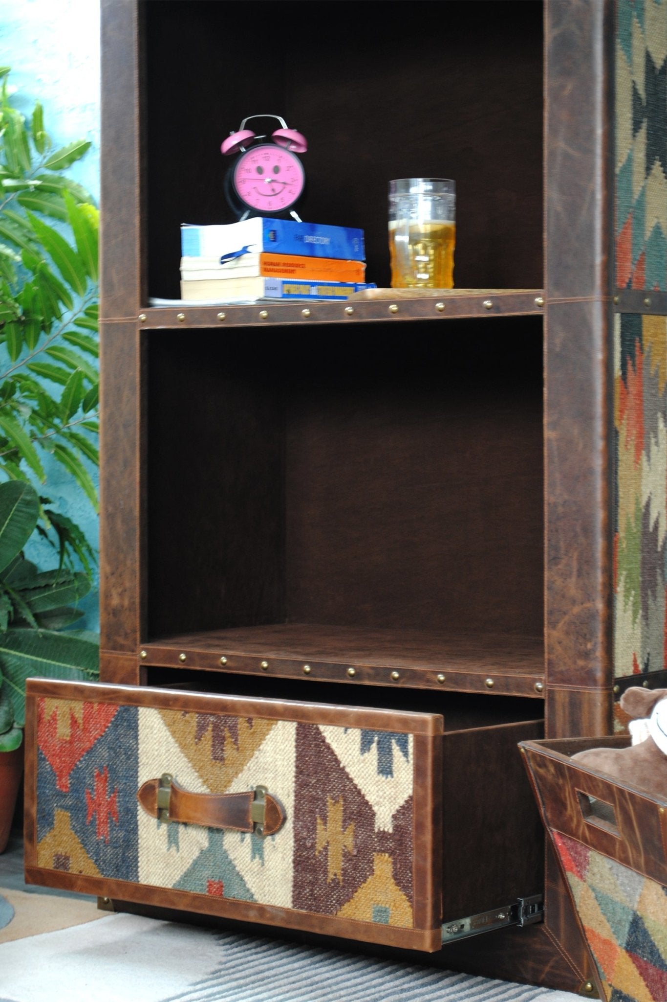 EXPAT- KILIM AND LEATHER STORAGE SHELF/RACK - ART AVENUE